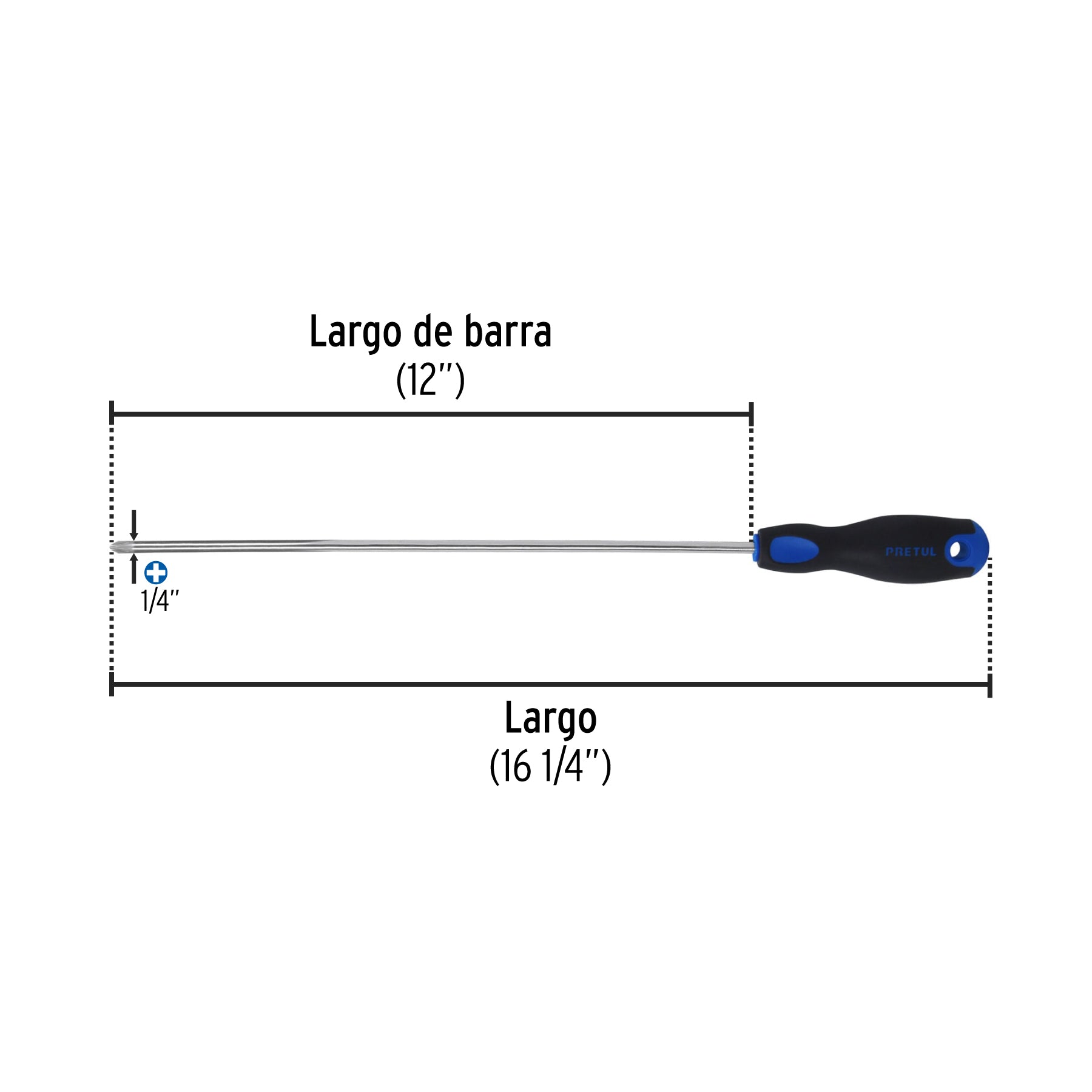 Desarmador de cruz 1/4" x 12" mango Comfort Grip, PRETUL