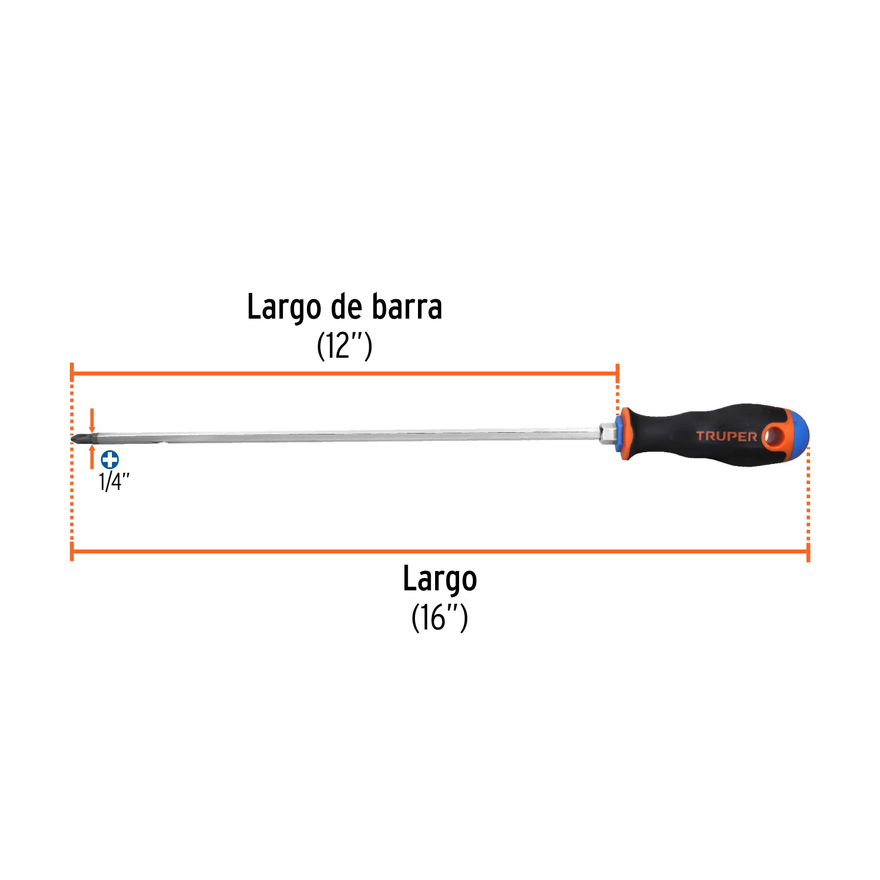 Desarmador de cruz 1/4" x 12" mango Comfort Grip, TRUPER