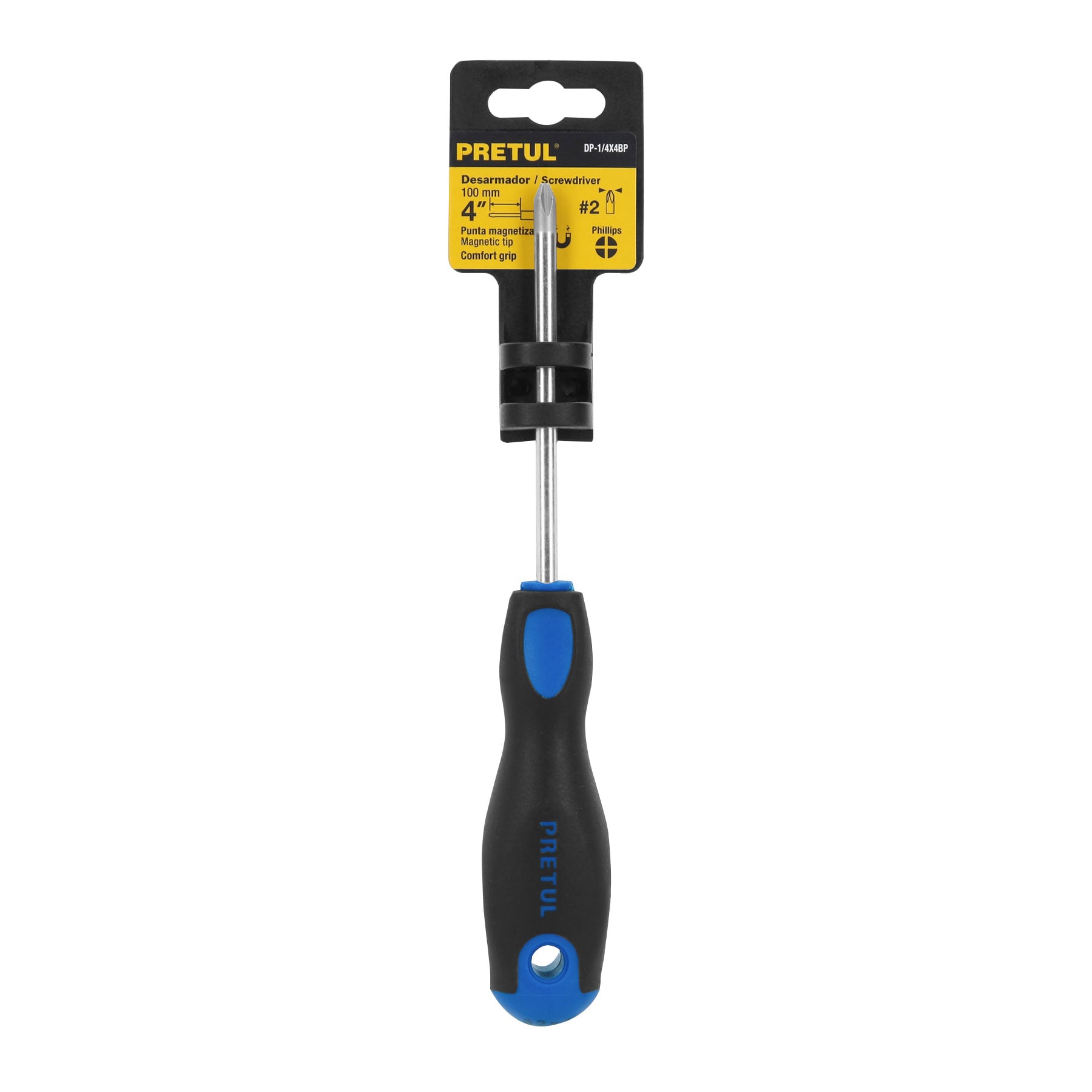 Desarmador de cruz 1/4" x 4" mango Comfort Grip, PRETUL