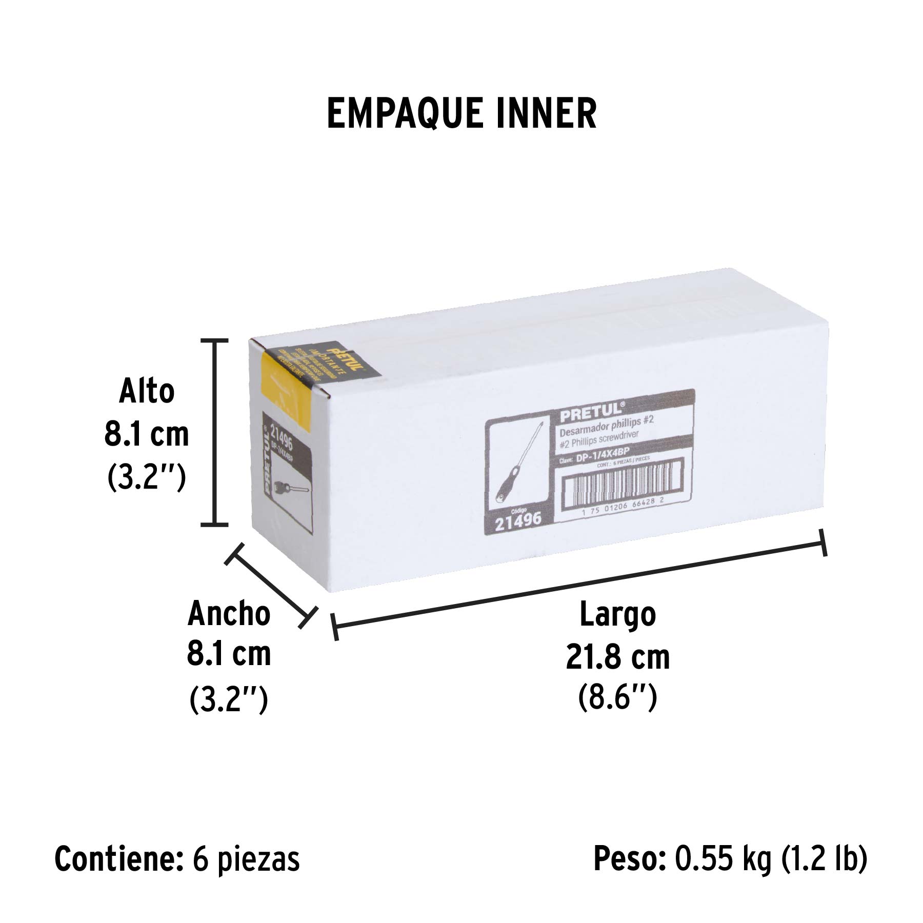 Desarmador de cruz 1/4" x 4" mango Comfort Grip, PRETUL - Empaque