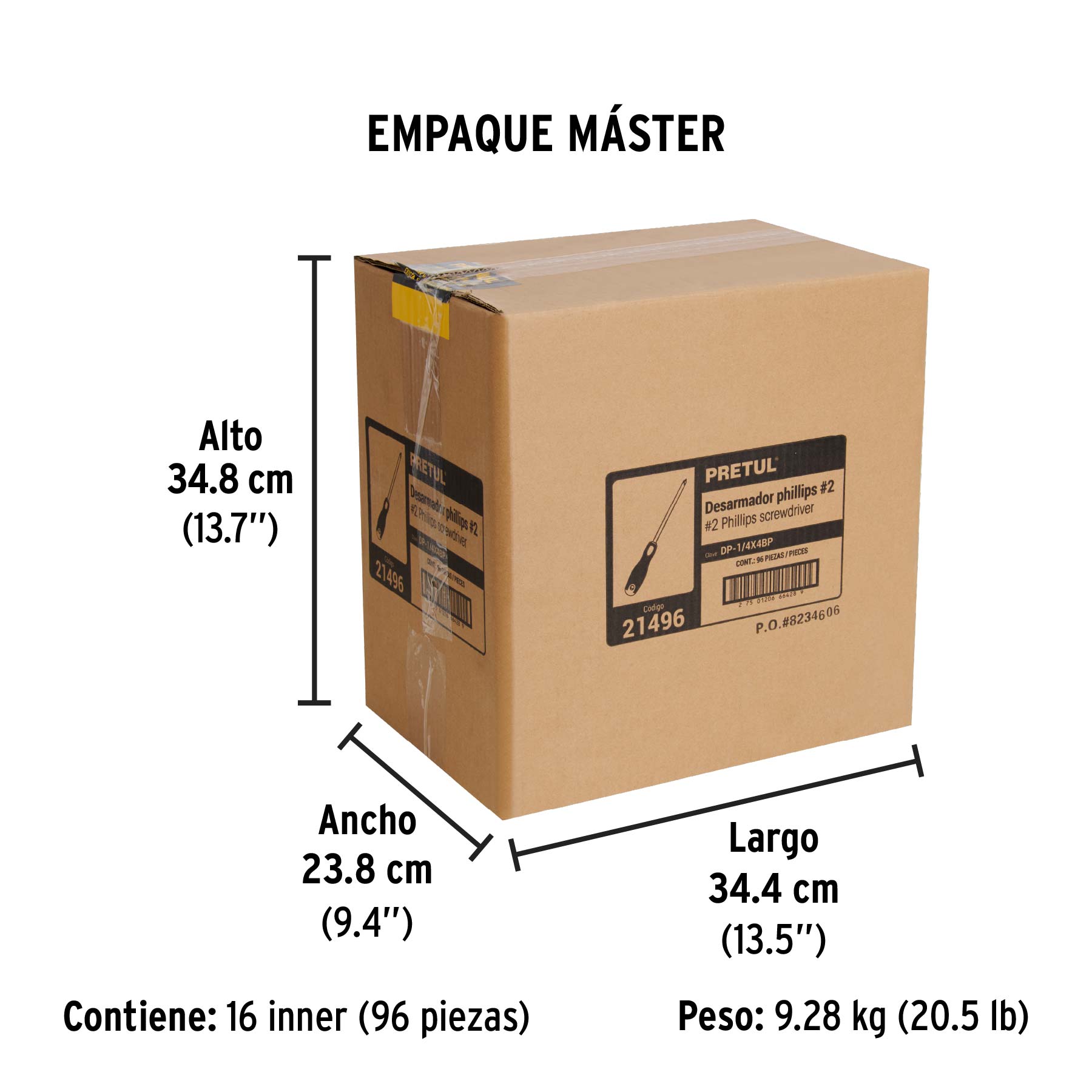 Desarmador de cruz 1/4" x 4" mango Comfort Grip, PRETUL - Empaque