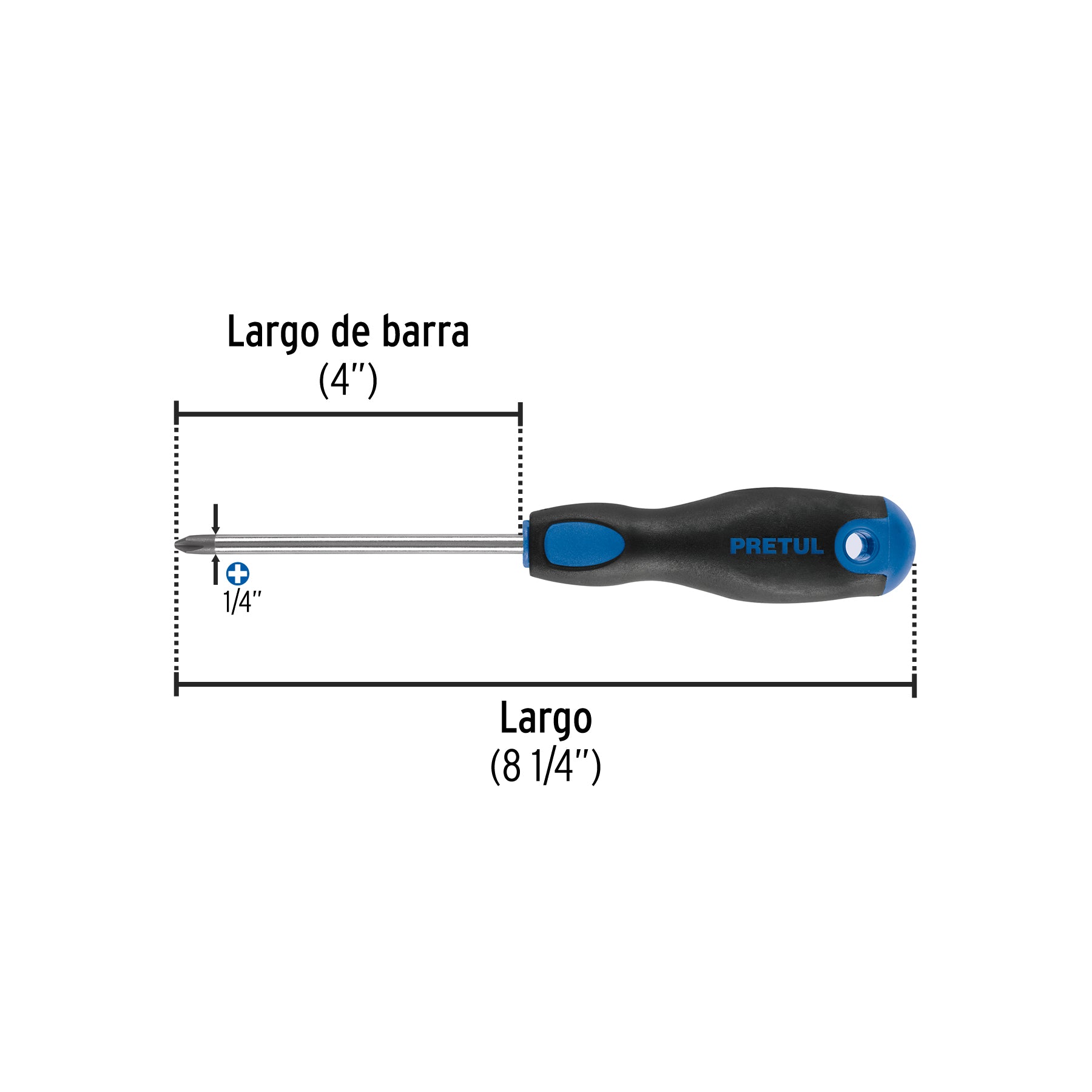 Desarmador de cruz 1/4" x 4" mango Comfort Grip, PRETUL