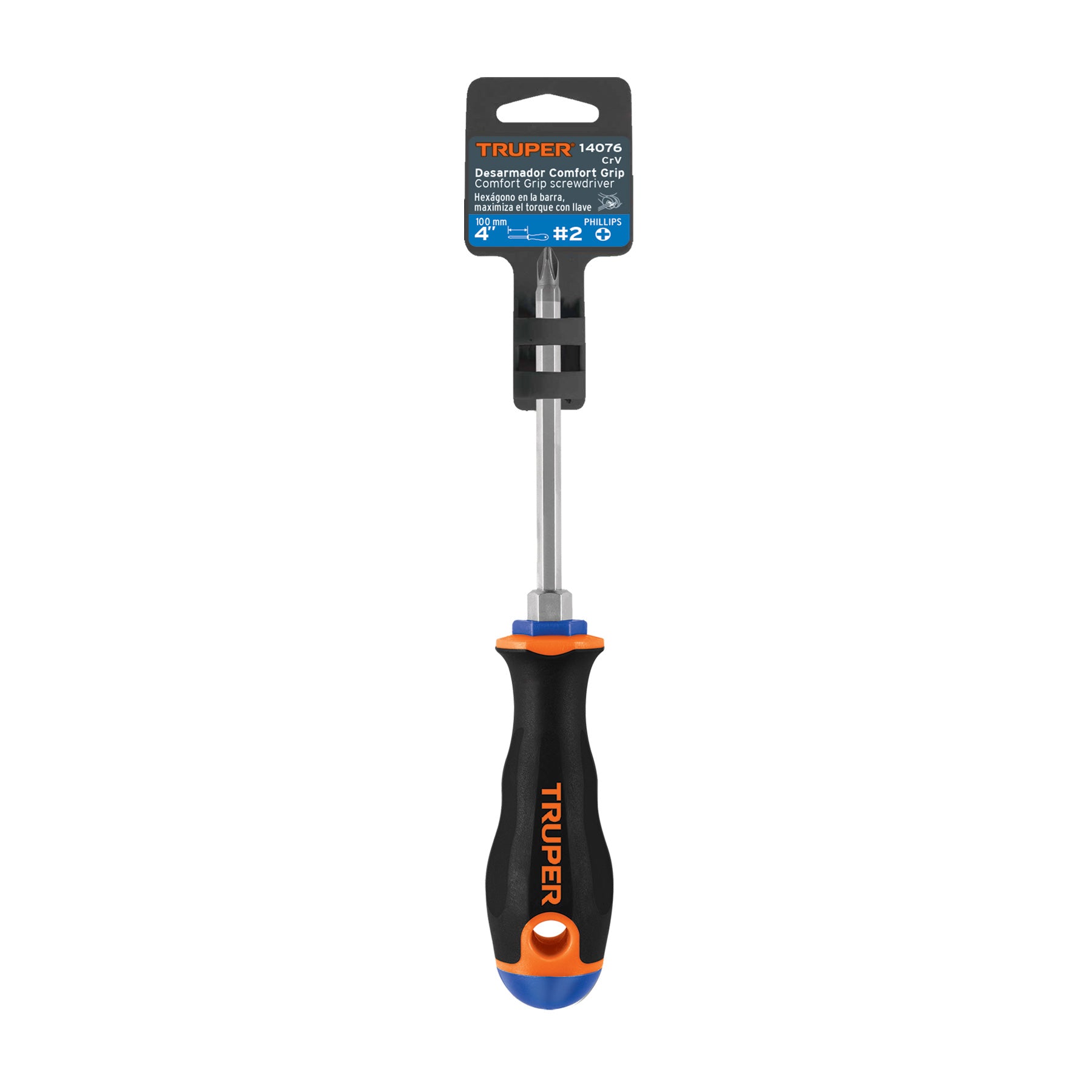 Desarmador de cruz 1/4" x 4" mango Comfort Grip, TRUPER