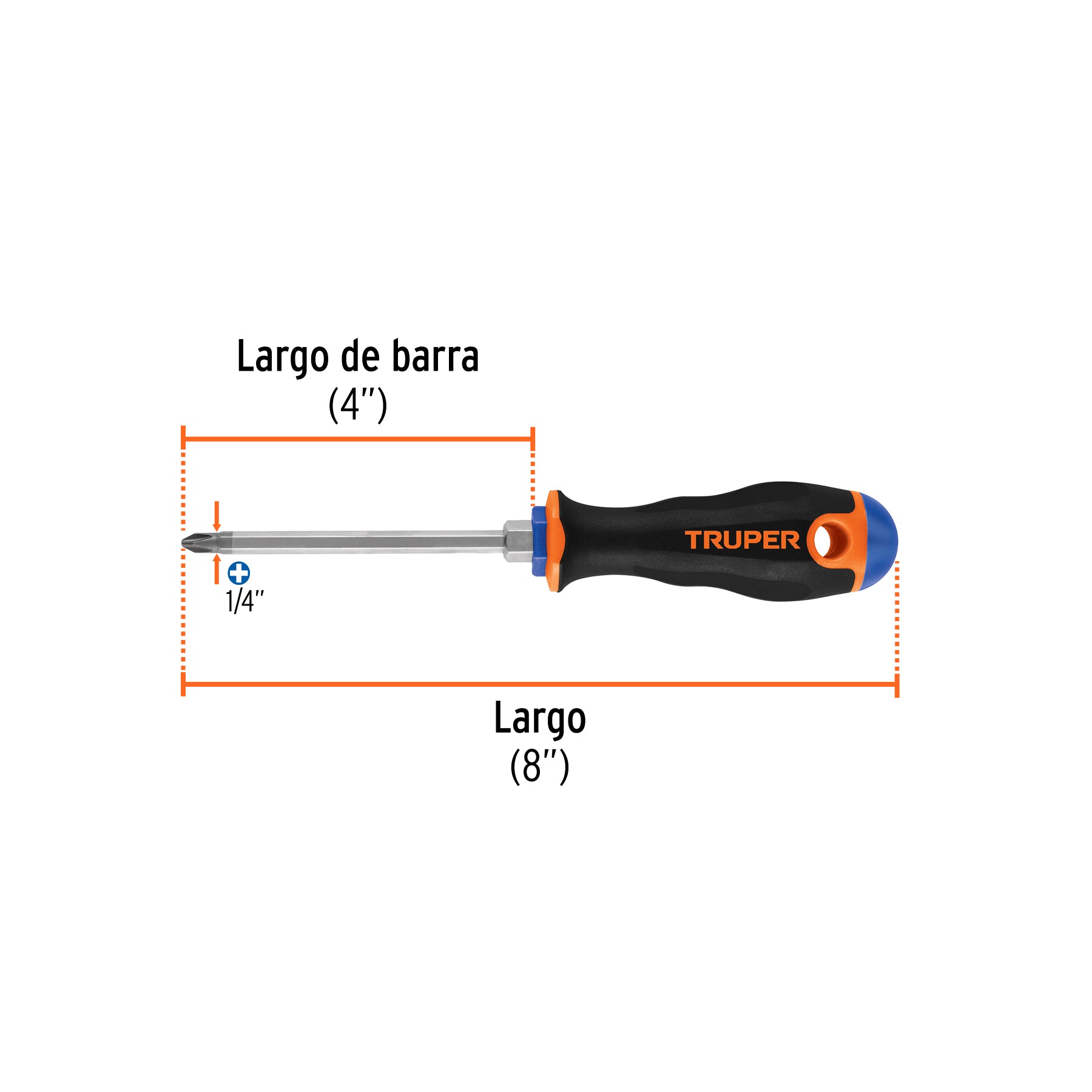 Desarmador de cruz 1/4" x 4" mango Comfort Grip, TRUPER