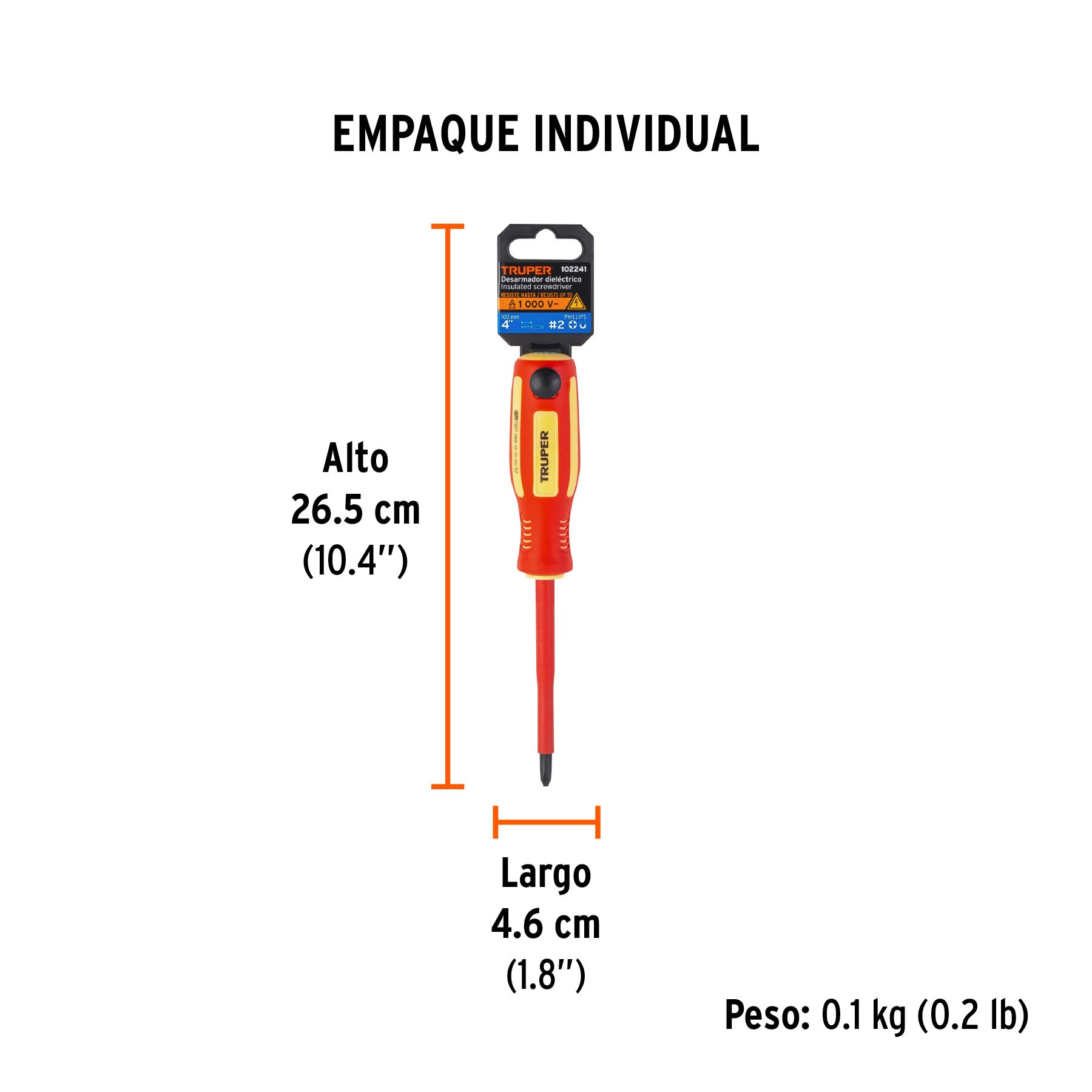 Desarmador dieléctrico de cruz 1/4" x 4", TRUPER - Empaque