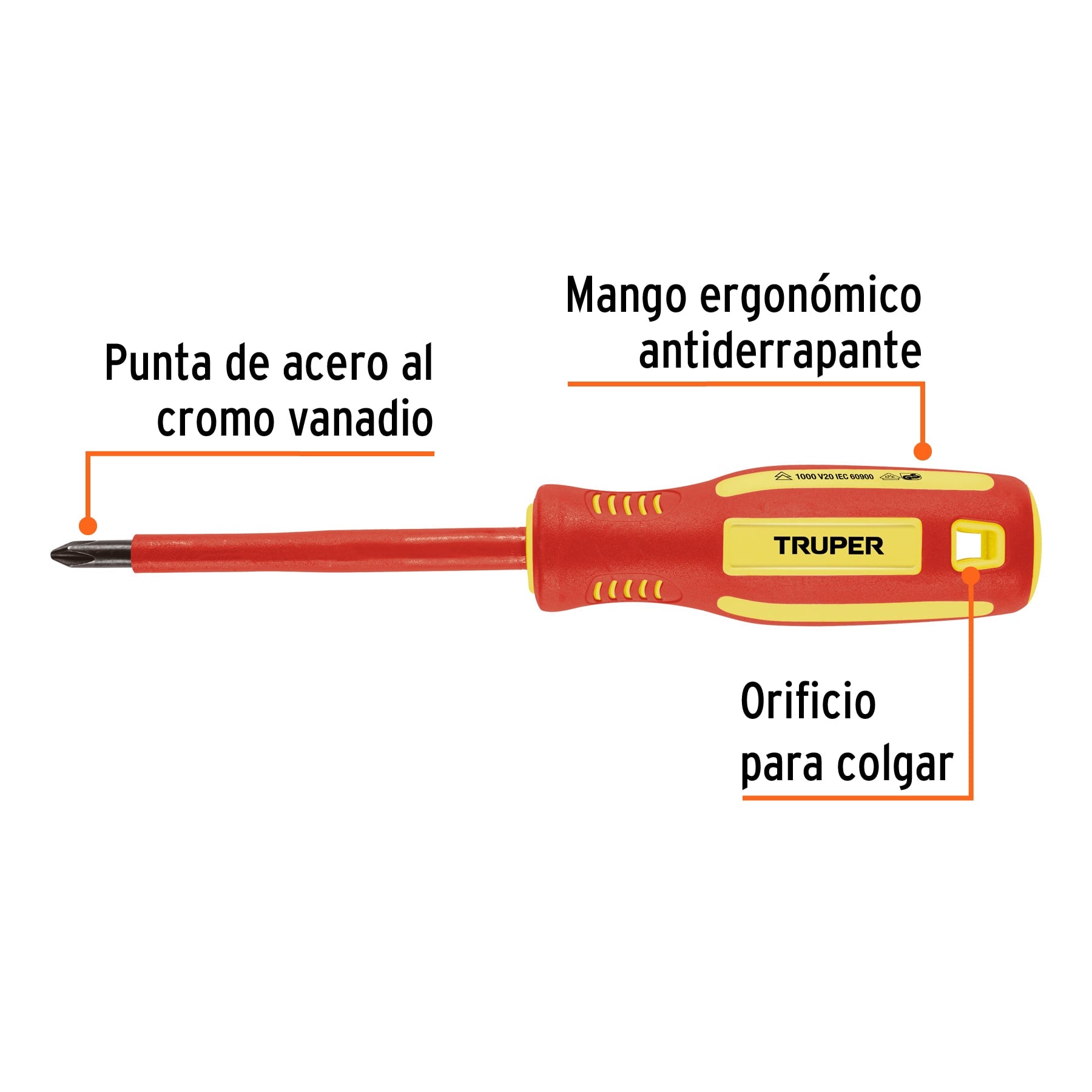 Desarmador dieléctrico de cruz 1/4" x 4", TRUPER