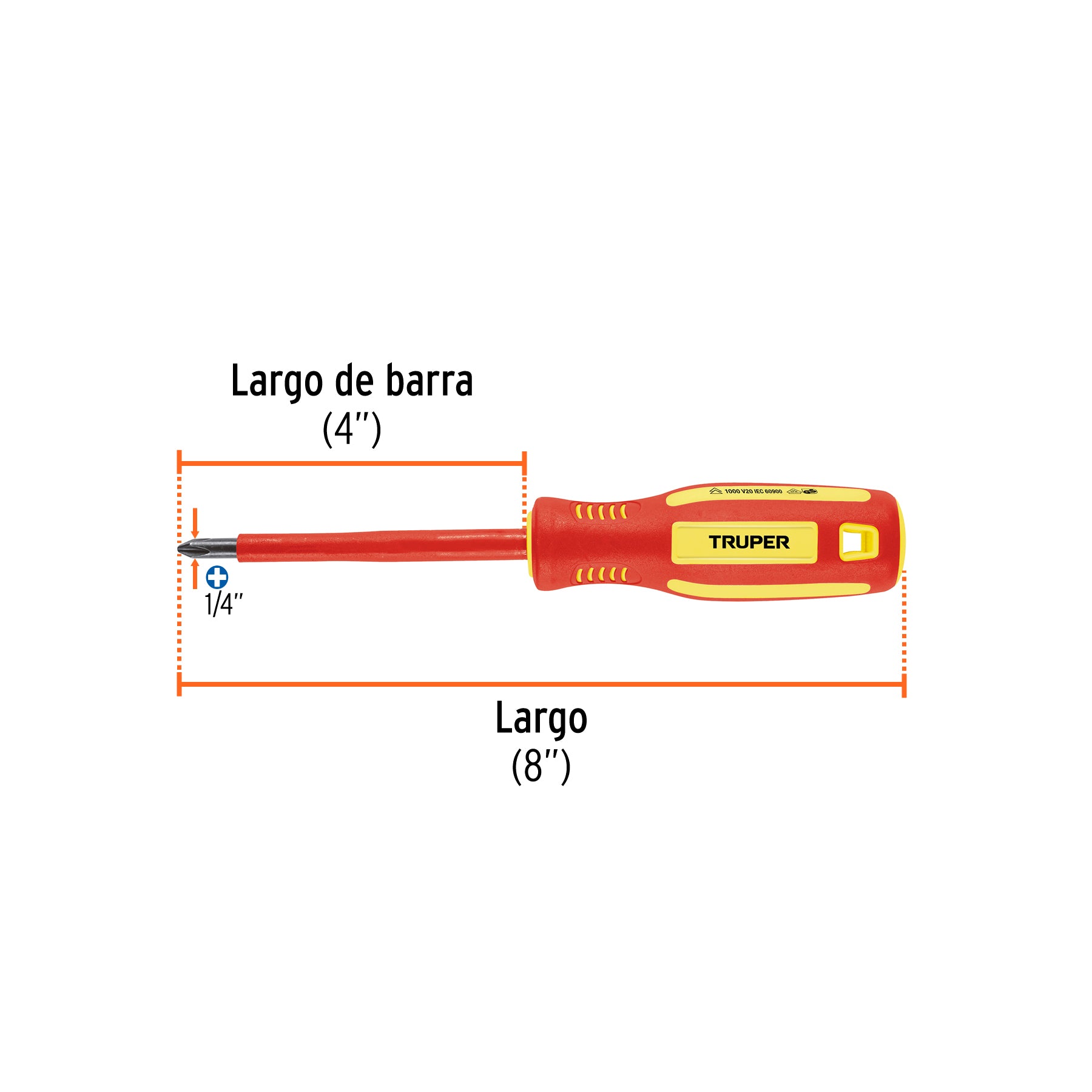 Desarmador dieléctrico de cruz 1/4" x 4", TRUPER