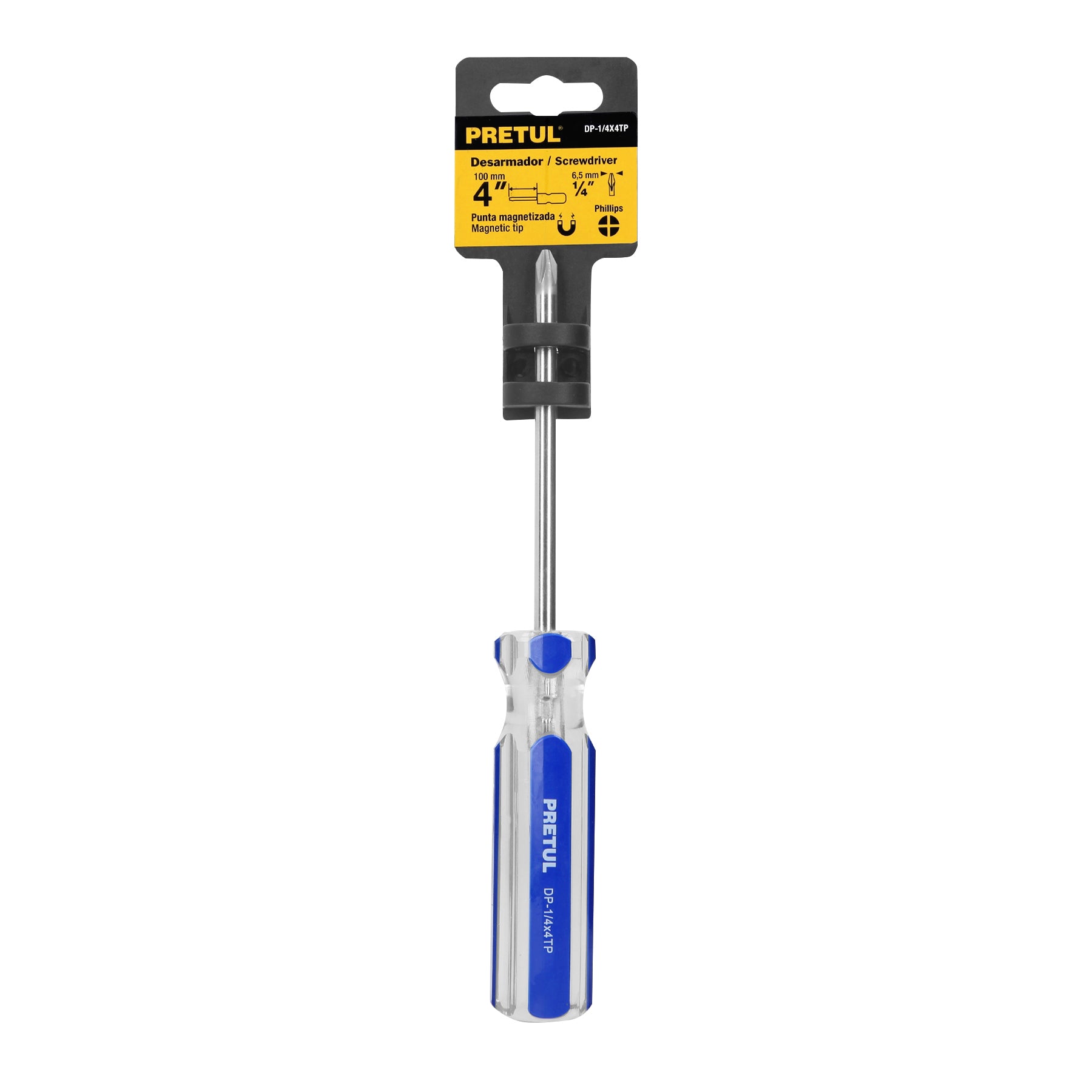 Desarmador de cruz 1/4 x 4" mango de PVC, PRETUL