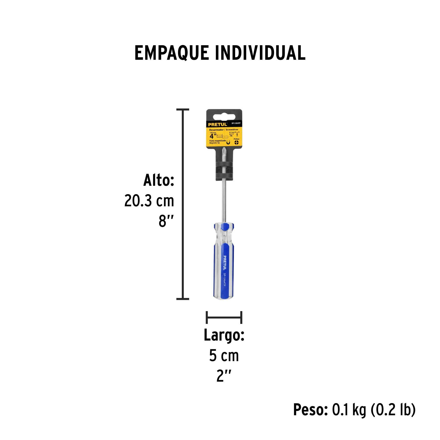 Desarmador de cruz 1/4 x 4" mango de PVC, PRETUL - Empaque