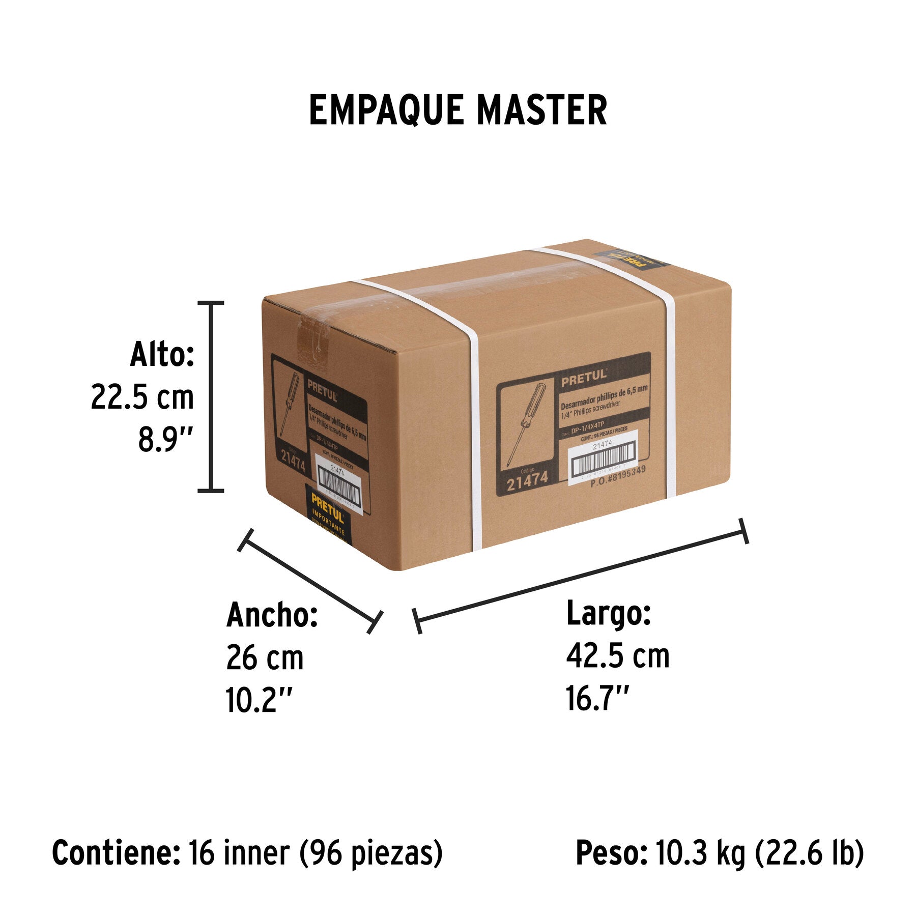 Desarmador de cruz 1/4 x 4" mango de PVC, PRETUL - Empaque