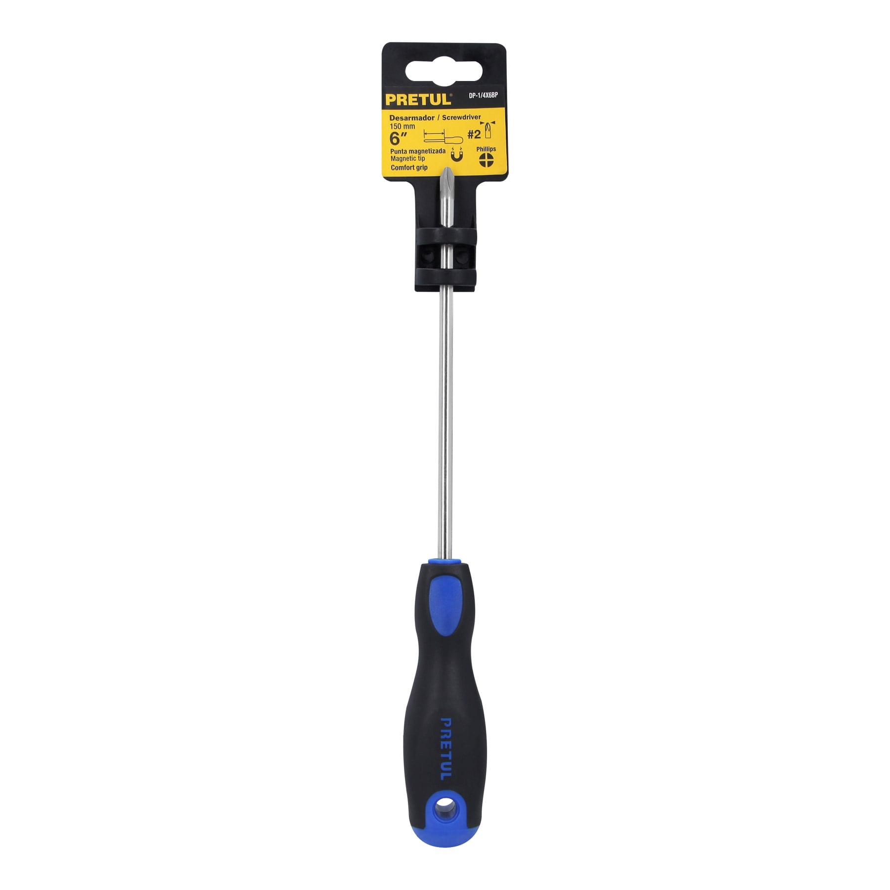 Desarmador de cruz 1/4" x 6" mango Comfort Grip, PRETUL