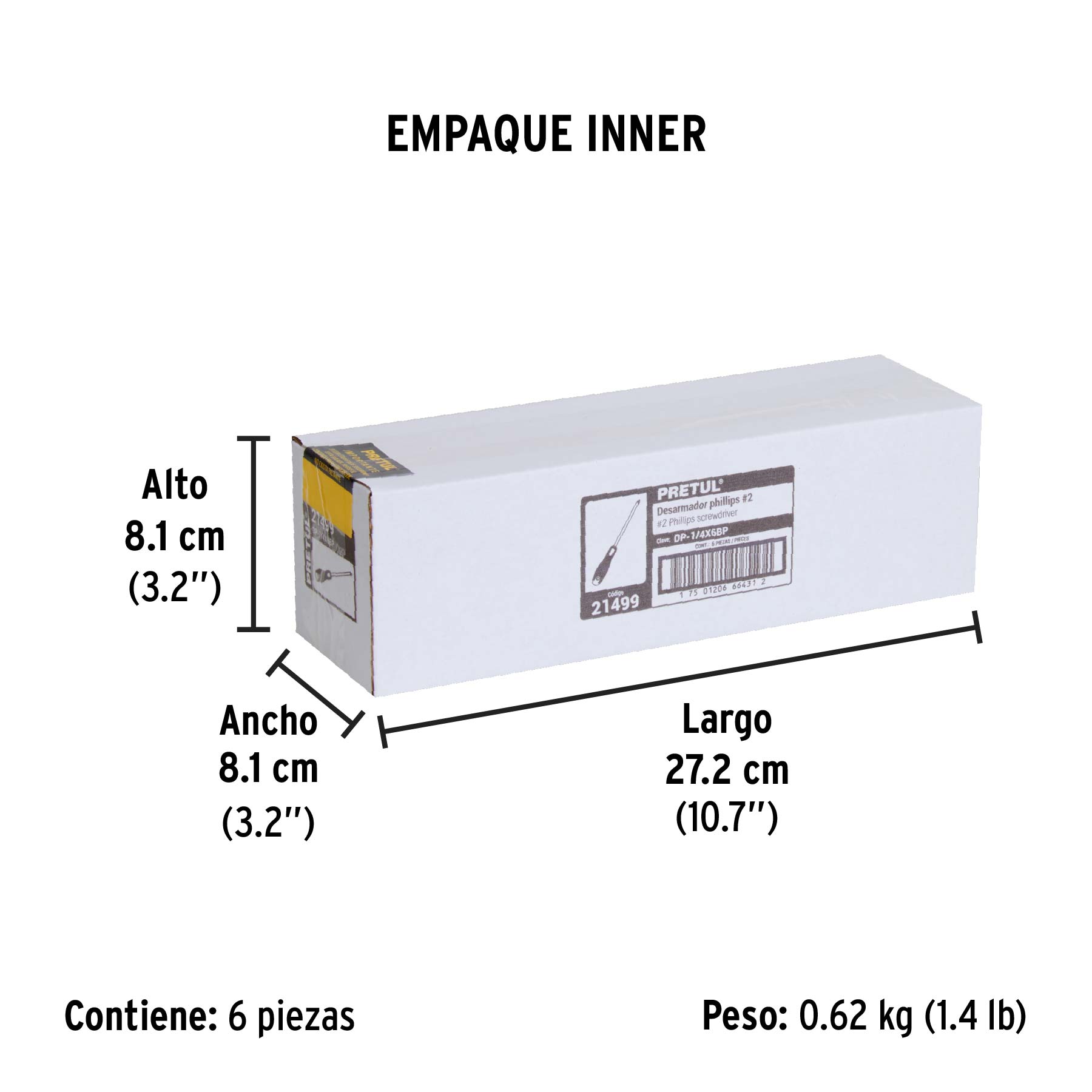 Desarmador de cruz 1/4" x 6" mango Comfort Grip, PRETUL - Empaque