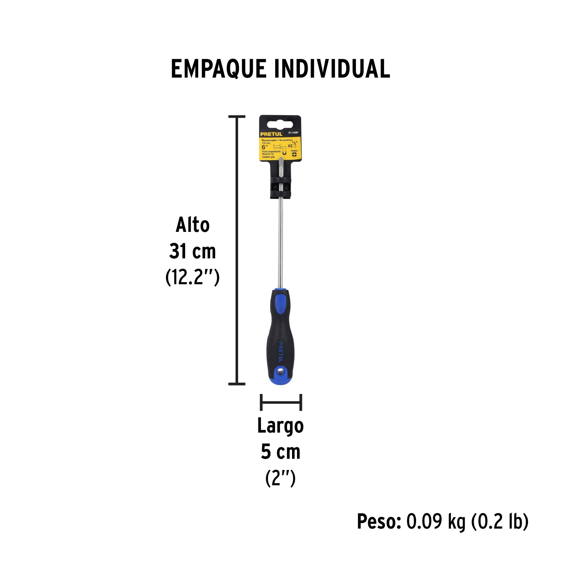 Desarmador de cruz 1/4" x 6" mango Comfort Grip, PRETUL - Empaque