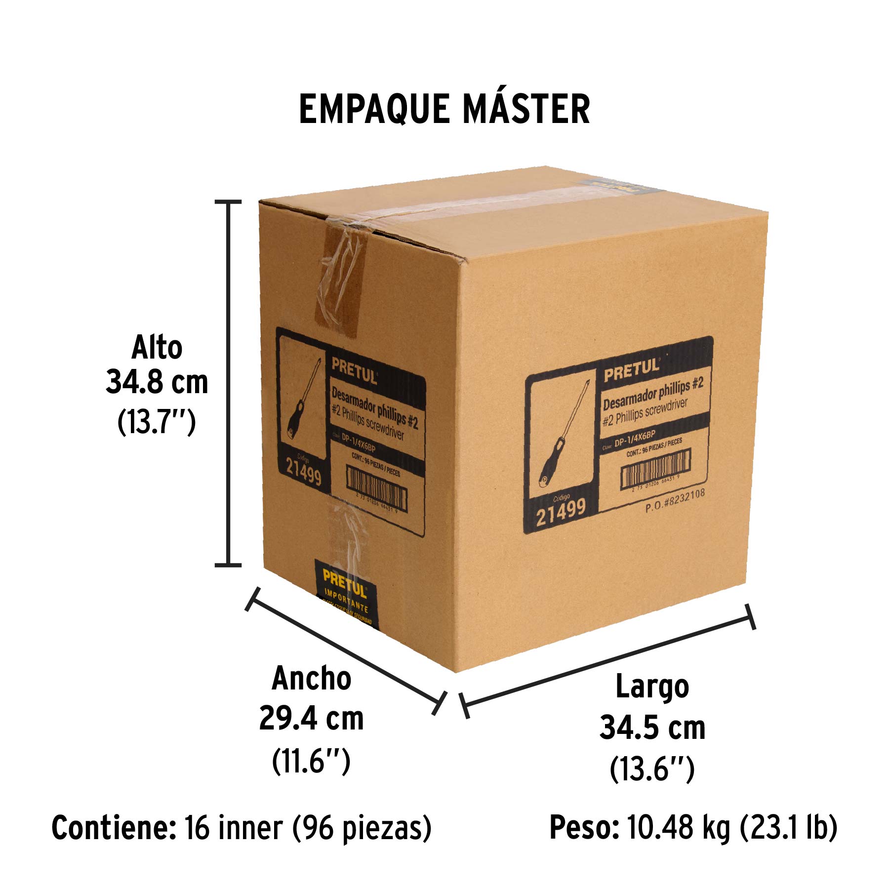 Desarmador de cruz 1/4" x 6" mango Comfort Grip, PRETUL - Empaque