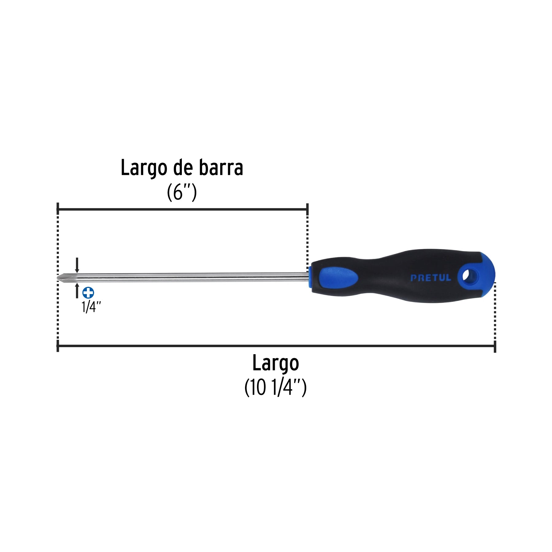 Desarmador de cruz 1/4" x 6" mango Comfort Grip, PRETUL