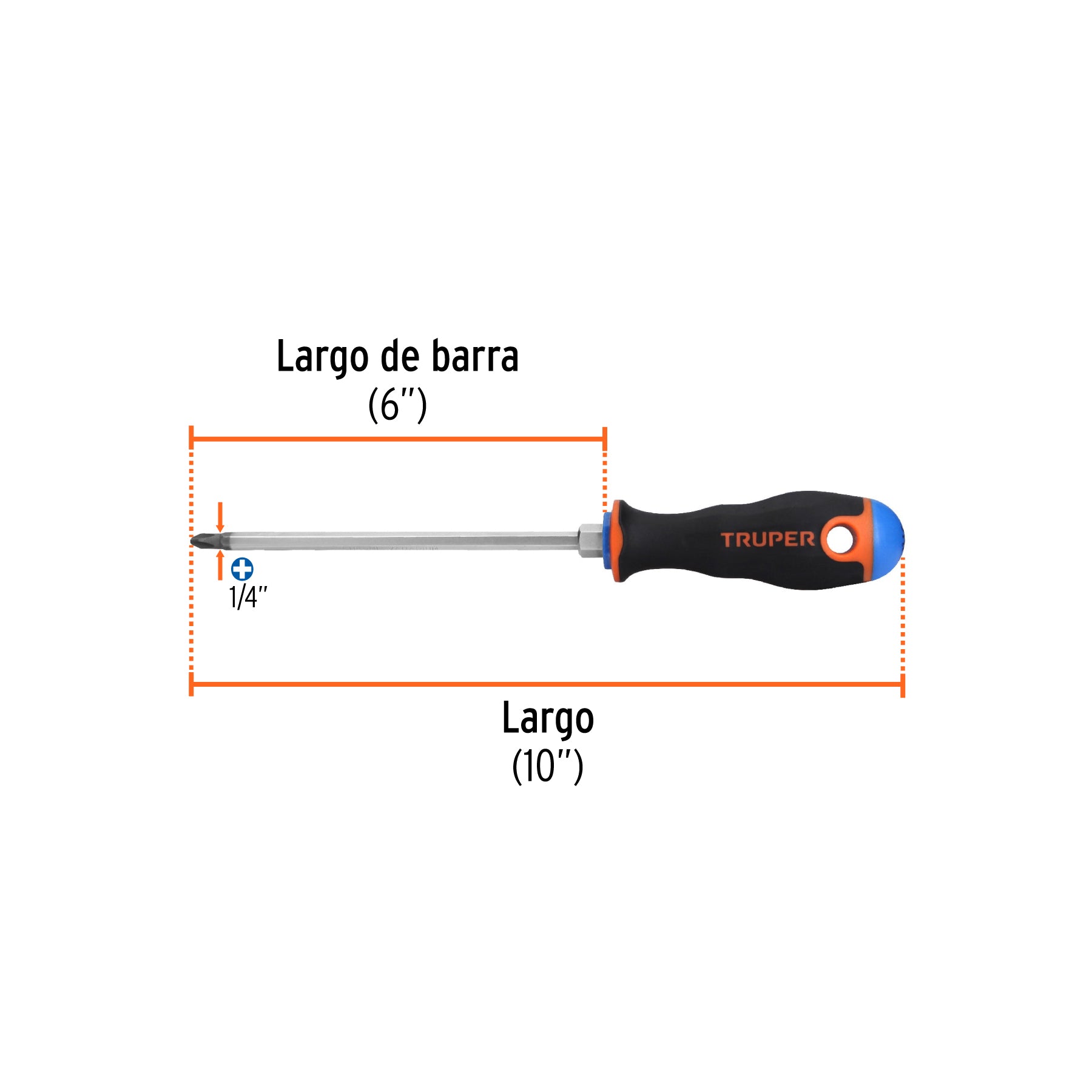 Desarmador de cruz 1/4" x 6" mango Comfort Grip, TRUPER