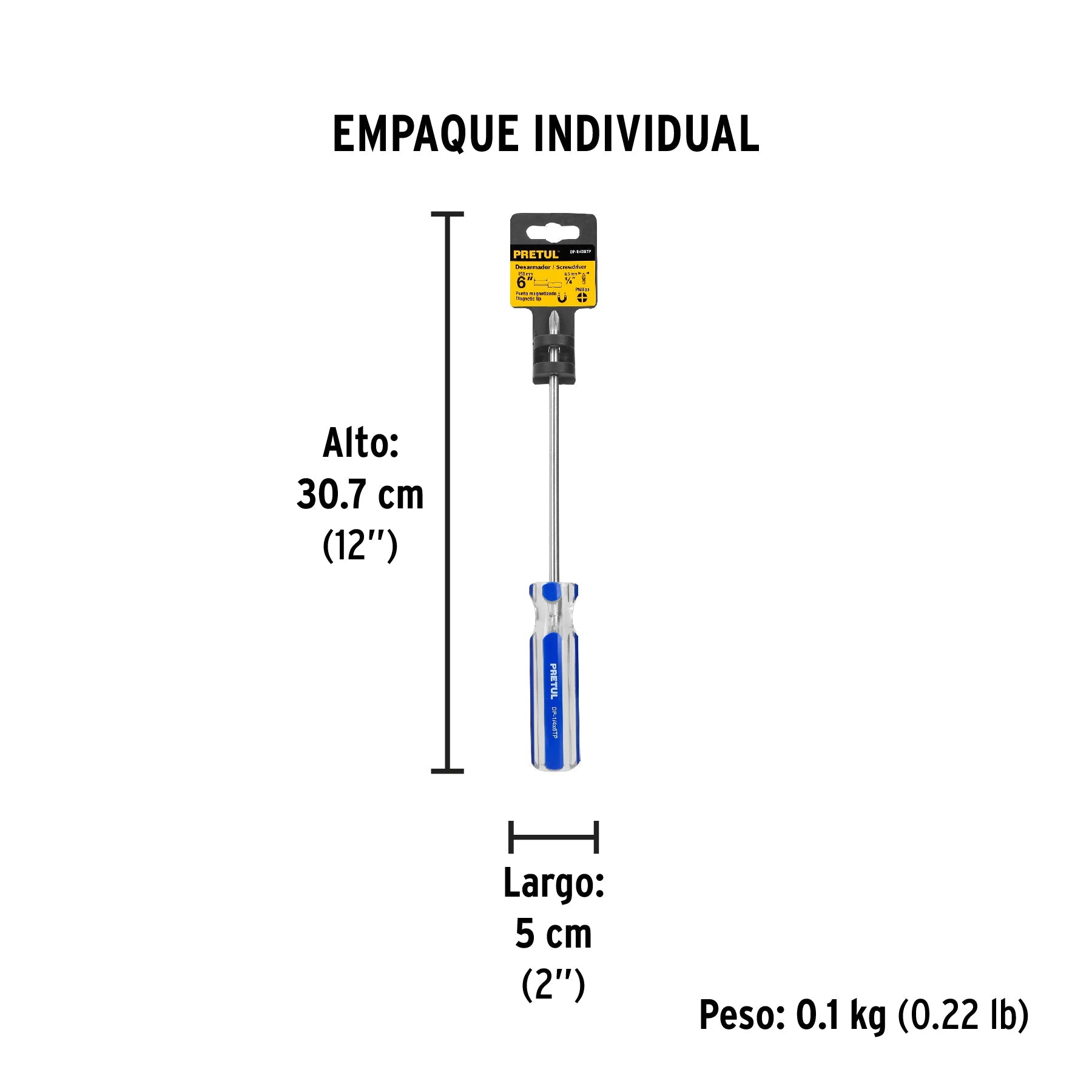 Desarmador de cruz 1/4 x 6" mango de PVC, PRETUL - Empaque