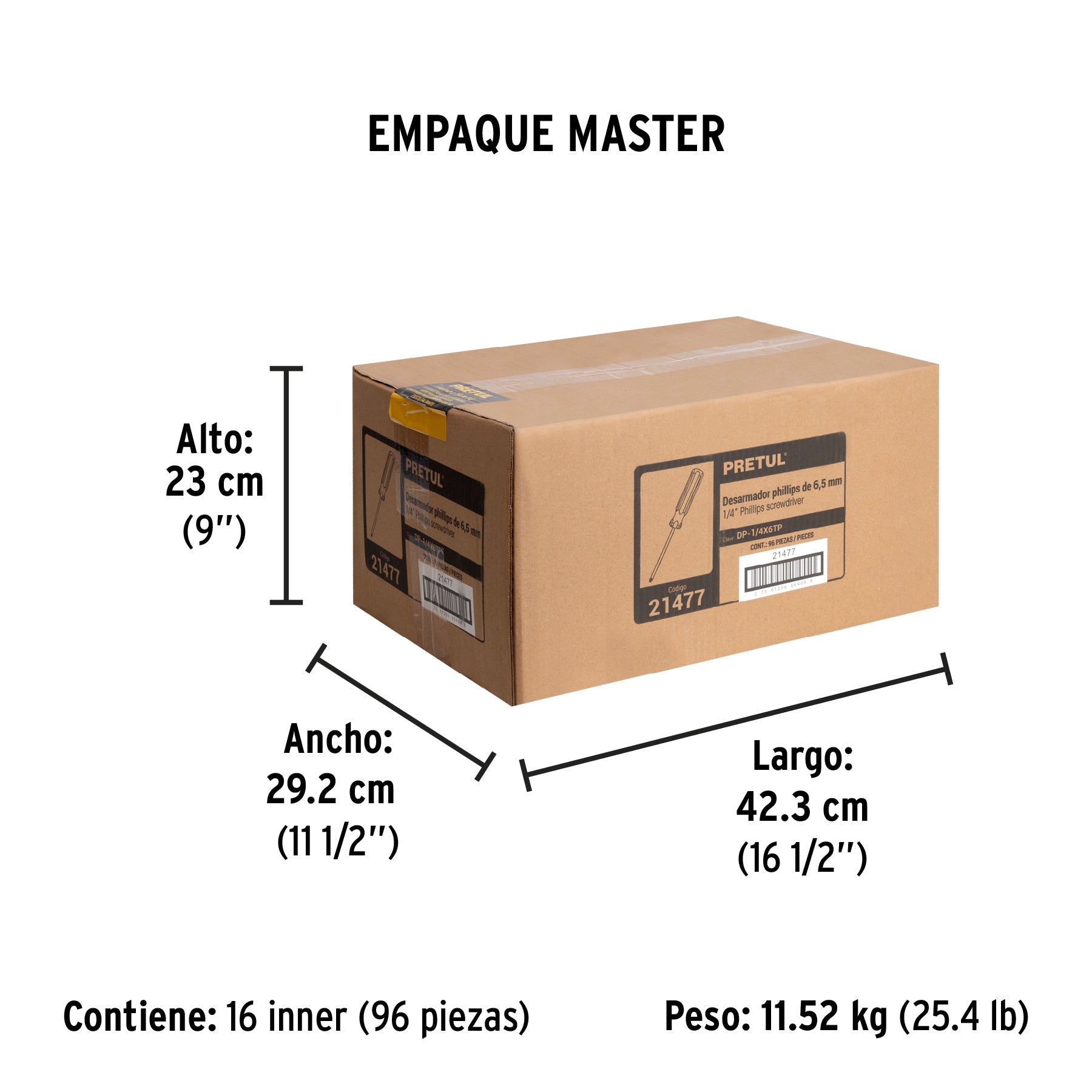 Desarmador de cruz 1/4 x 6" mango de PVC, PRETUL - Empaque