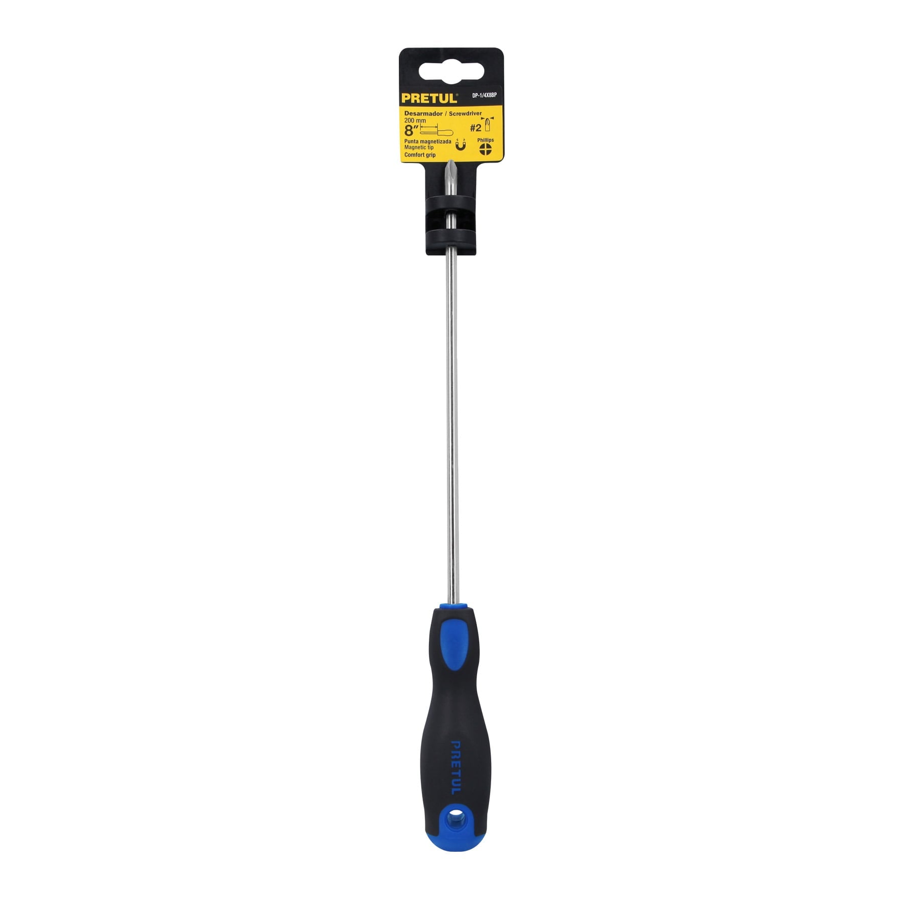 Desarmador de cruz 1/4" x 8" mango Comfort Grip, PRETUL