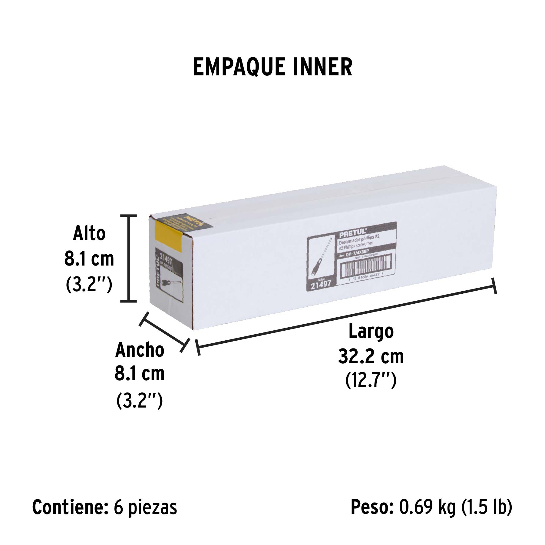 Desarmador de cruz 1/4" x 8" mango Comfort Grip, PRETUL - Empaque