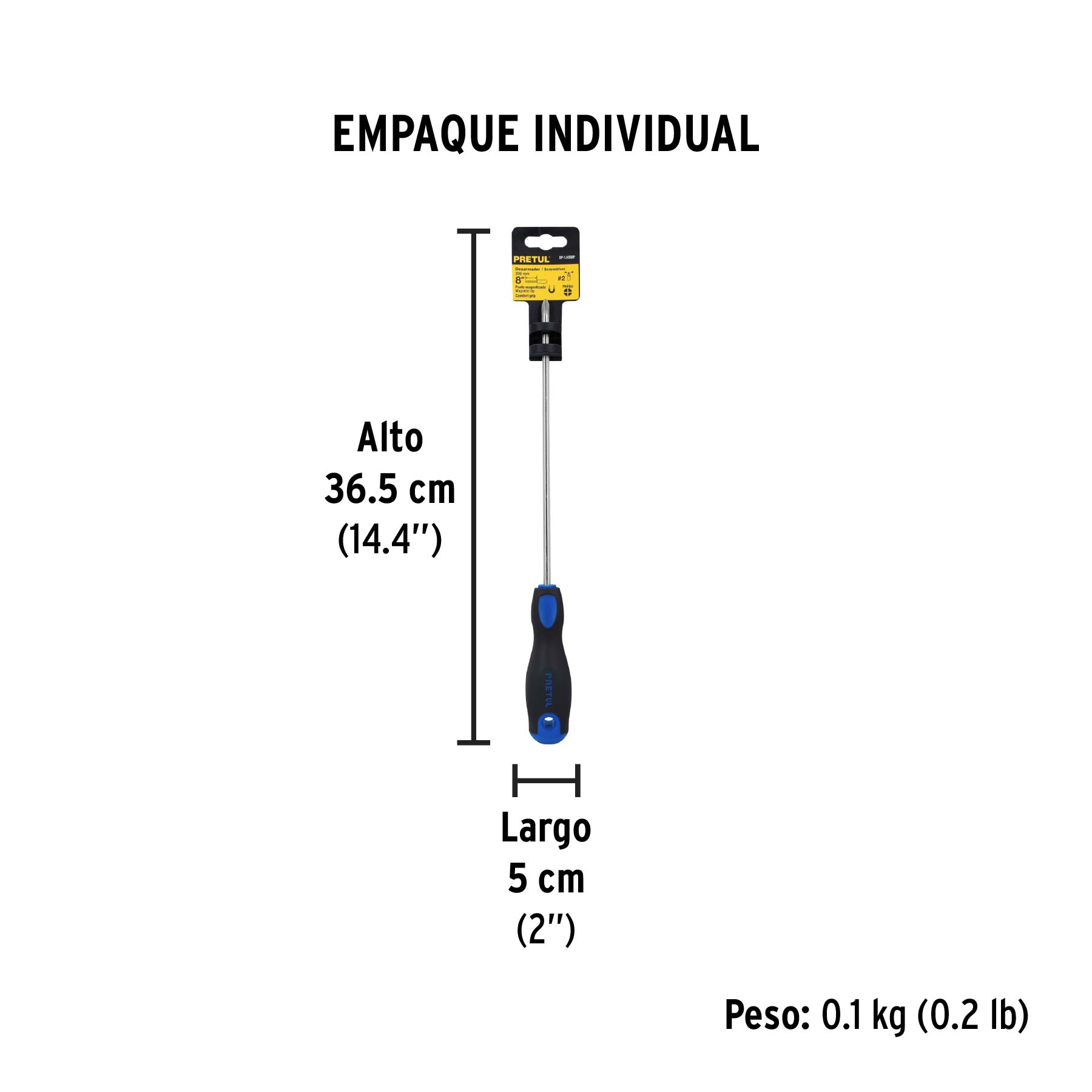 Desarmador de cruz 1/4" x 8" mango Comfort Grip, PRETUL - Empaque