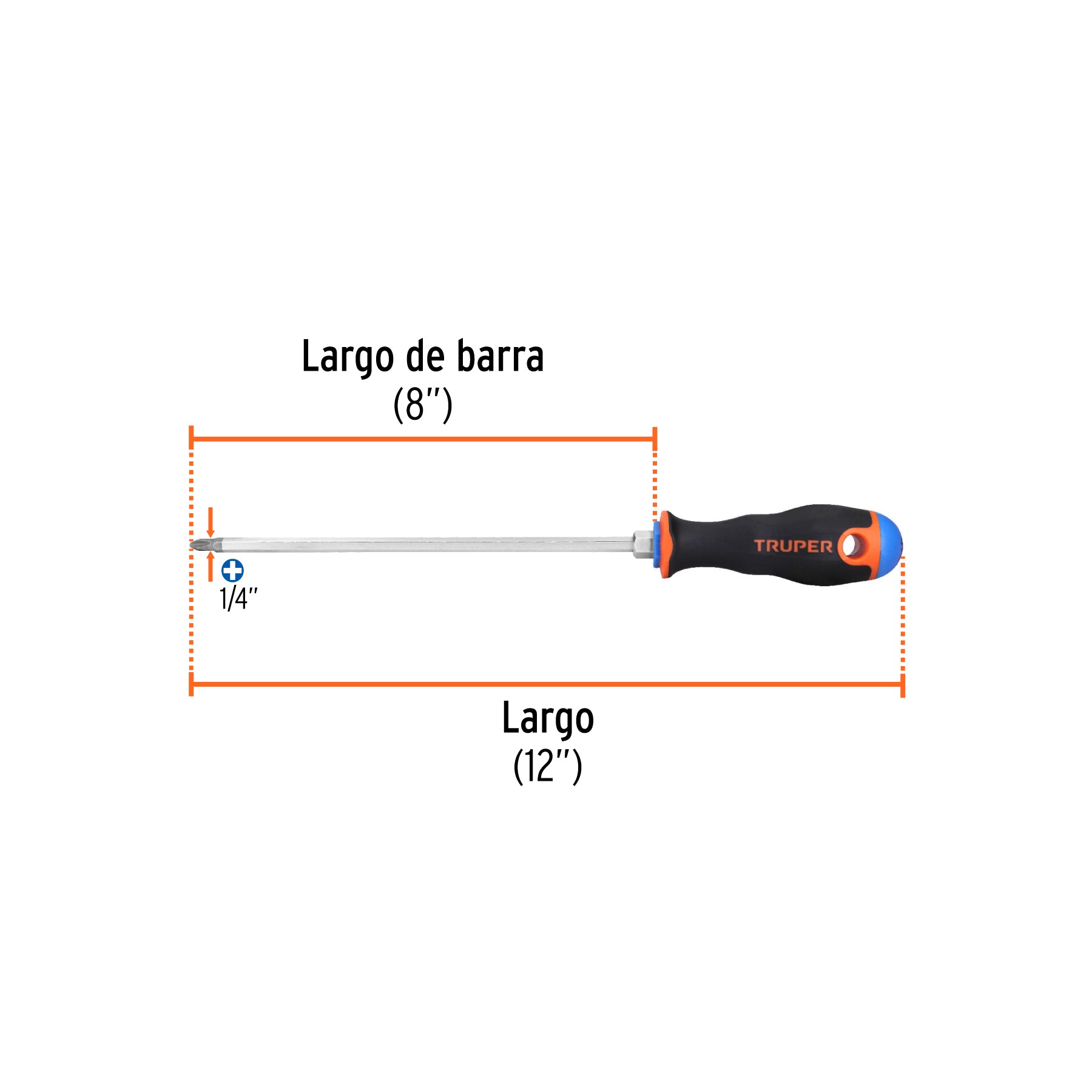 Desarmador de cruz 1/4" x 8" mango Comfort Grip, TRUPER