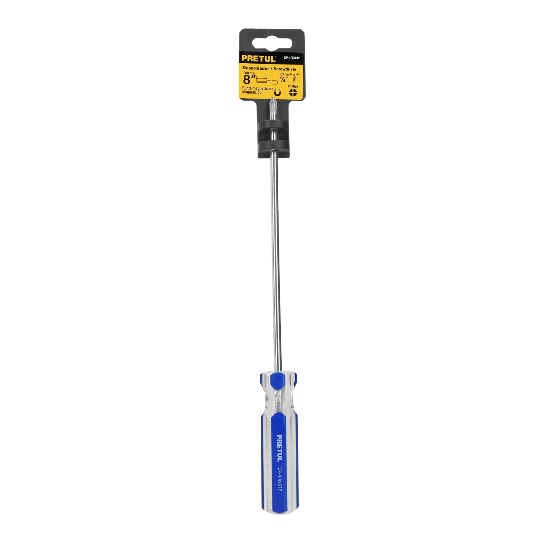 Desarmador de cruz 1/4 x 8" mango de PVC, PRETUL