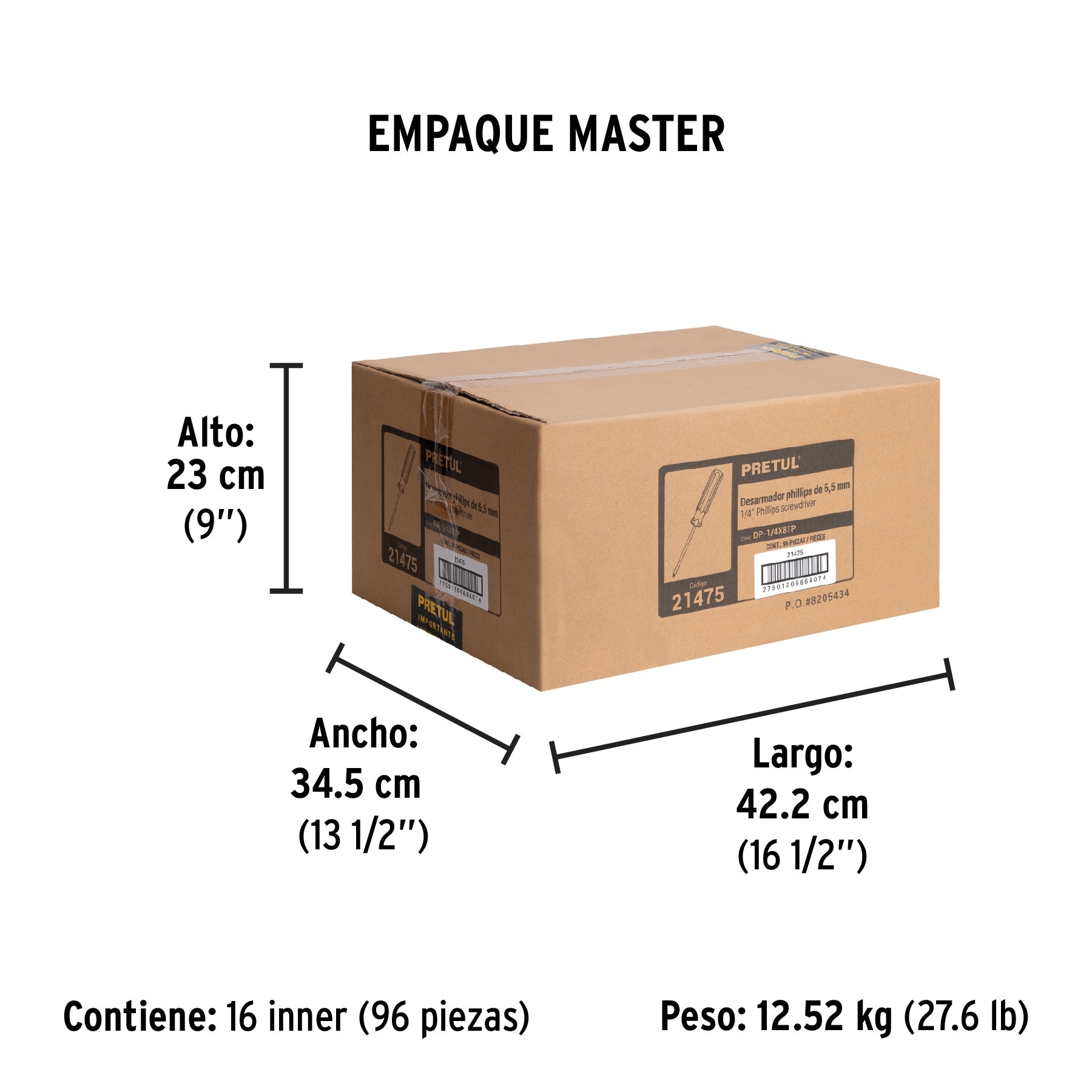 Desarmador de cruz 1/4 x 8" mango de PVC, PRETUL - Empaque