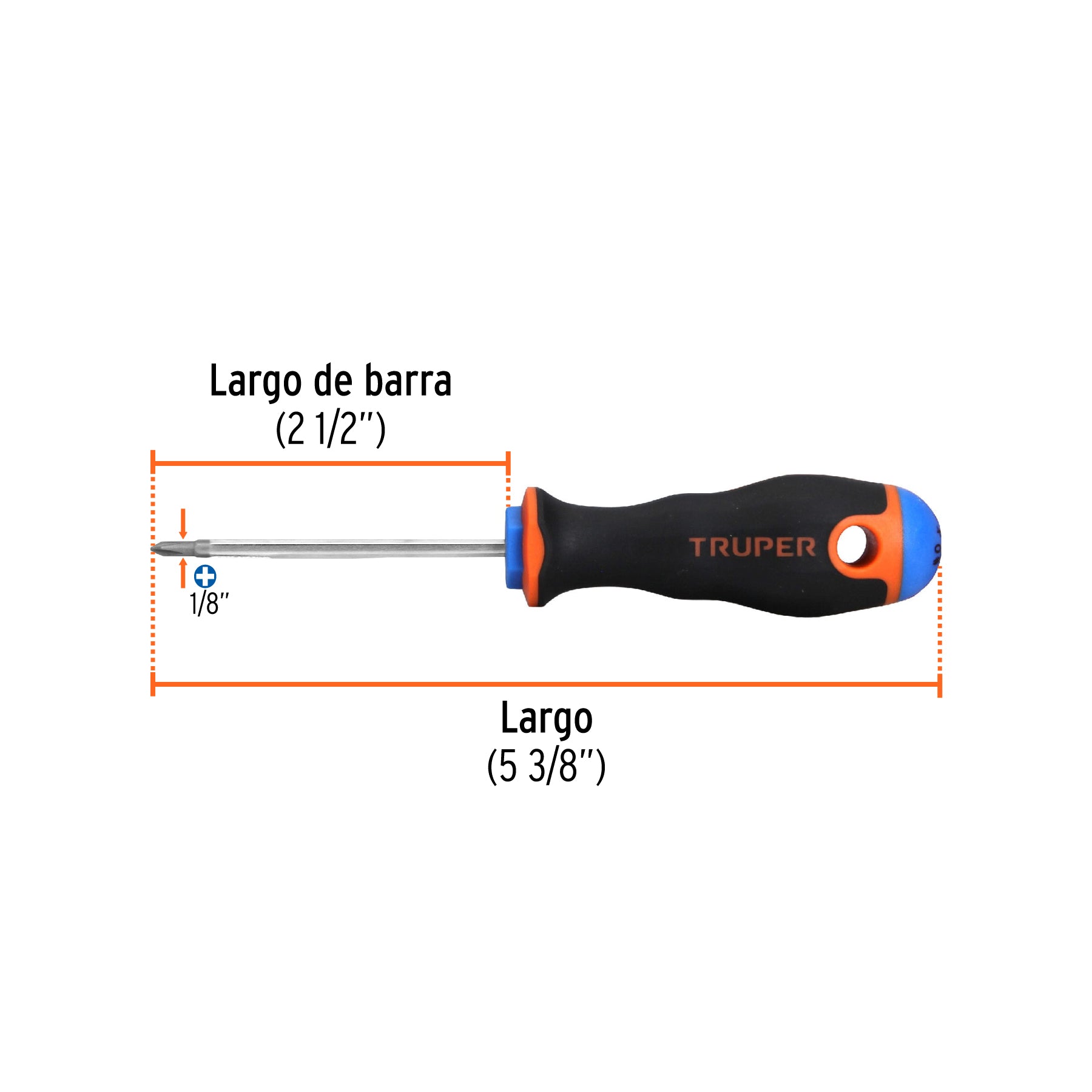 Desarmador de cruz 1/8" x 2-1/2" mango Comfort Grip, TRUPER
