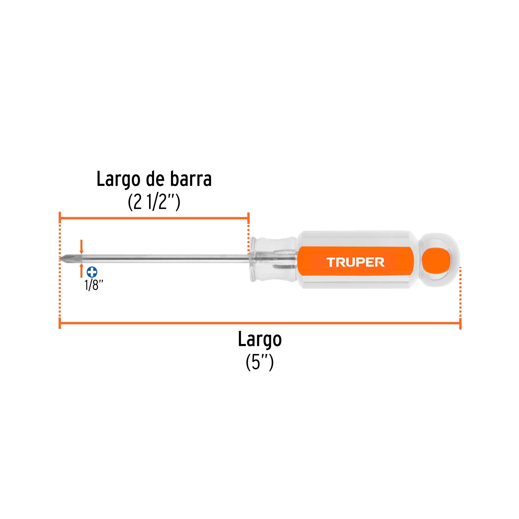 Desarmador de cruz 1/8" x 2-1/2" mango de acetato, TRUPER