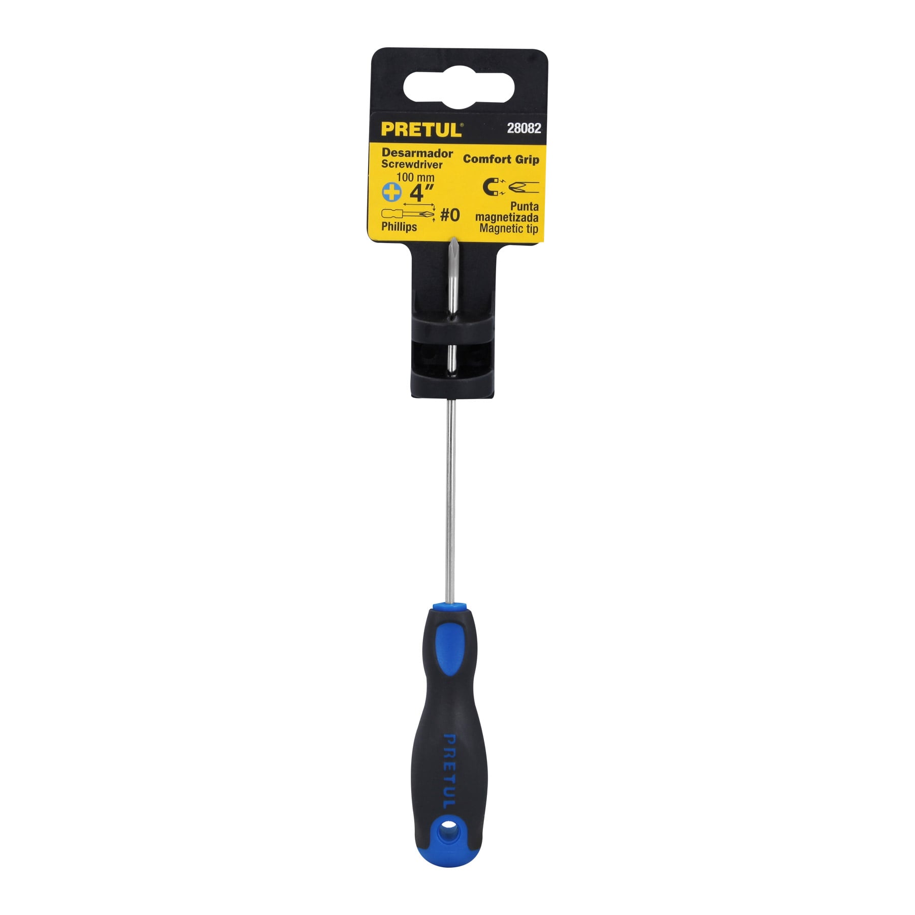 Desarmador de cruz 1/8" x 4" mango Comfort Grip, PRETUL