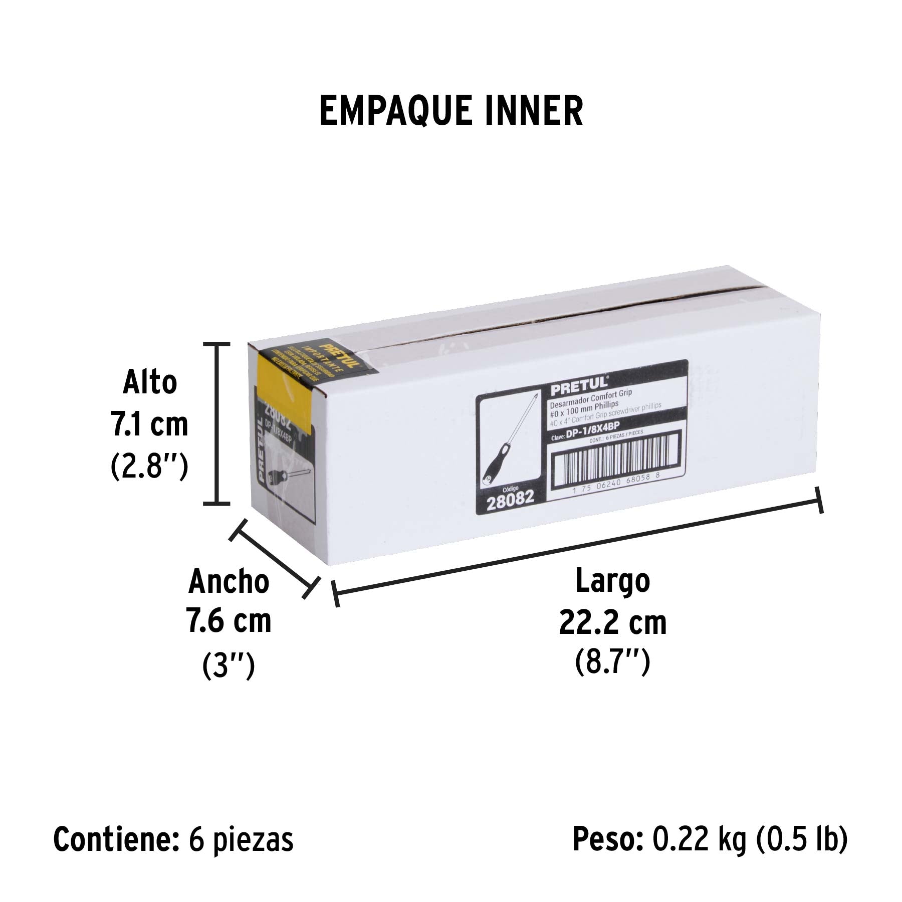 Desarmador de cruz 1/8" x 4" mango Comfort Grip, PRETUL - Empaque