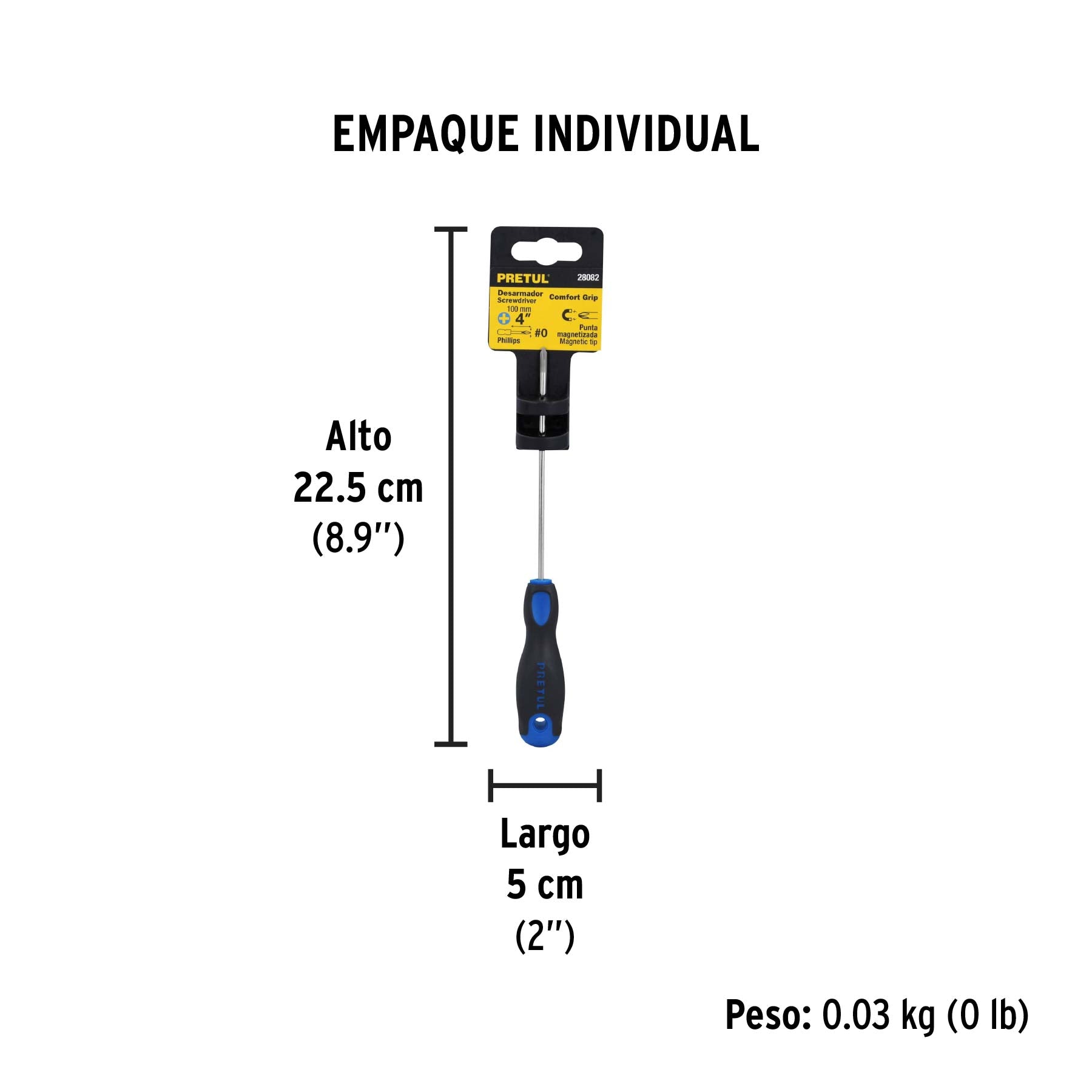 Desarmador de cruz 1/8" x 4" mango Comfort Grip, PRETUL - Empaque