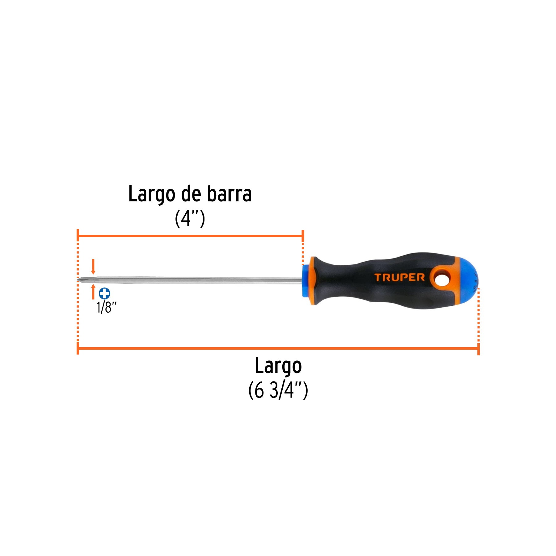 Desarmador de cruz 1/8" x 4" mango Comfort Grip, TRUPER