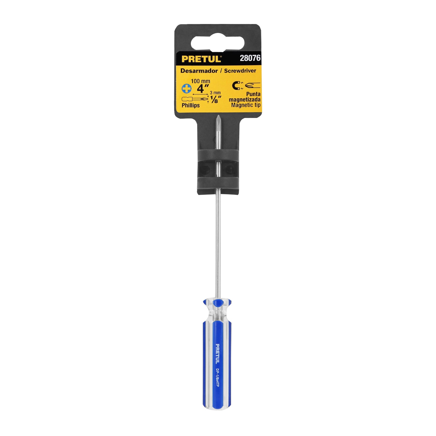 Desarmador de cruz 1/8" x 4" mango de PVC, PRETUL