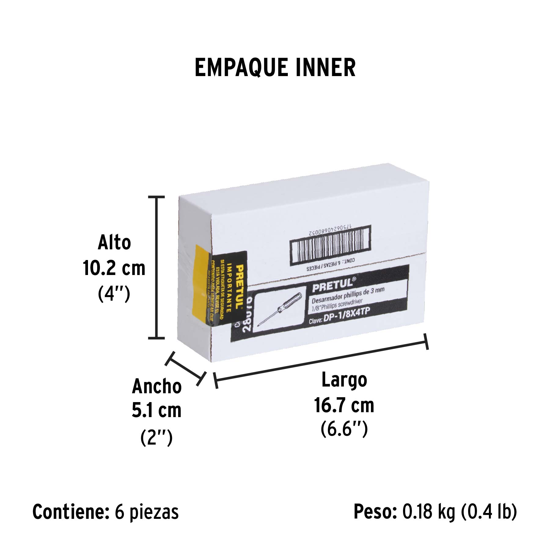 Desarmador de cruz 1/8" x 4" mango de PVC, PRETUL - Empaque