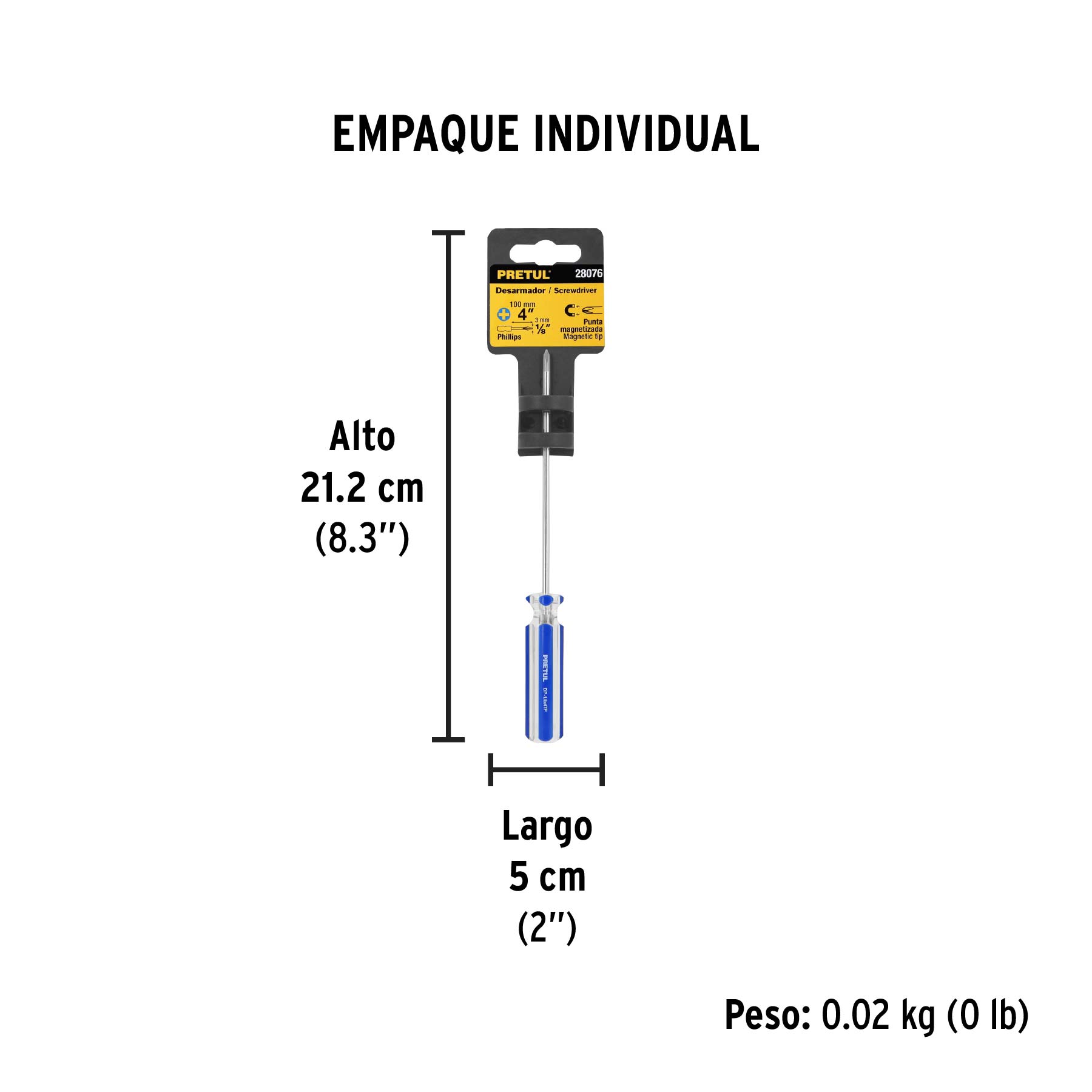 Desarmador de cruz 1/8" x 4" mango de PVC, PRETUL - Empaque