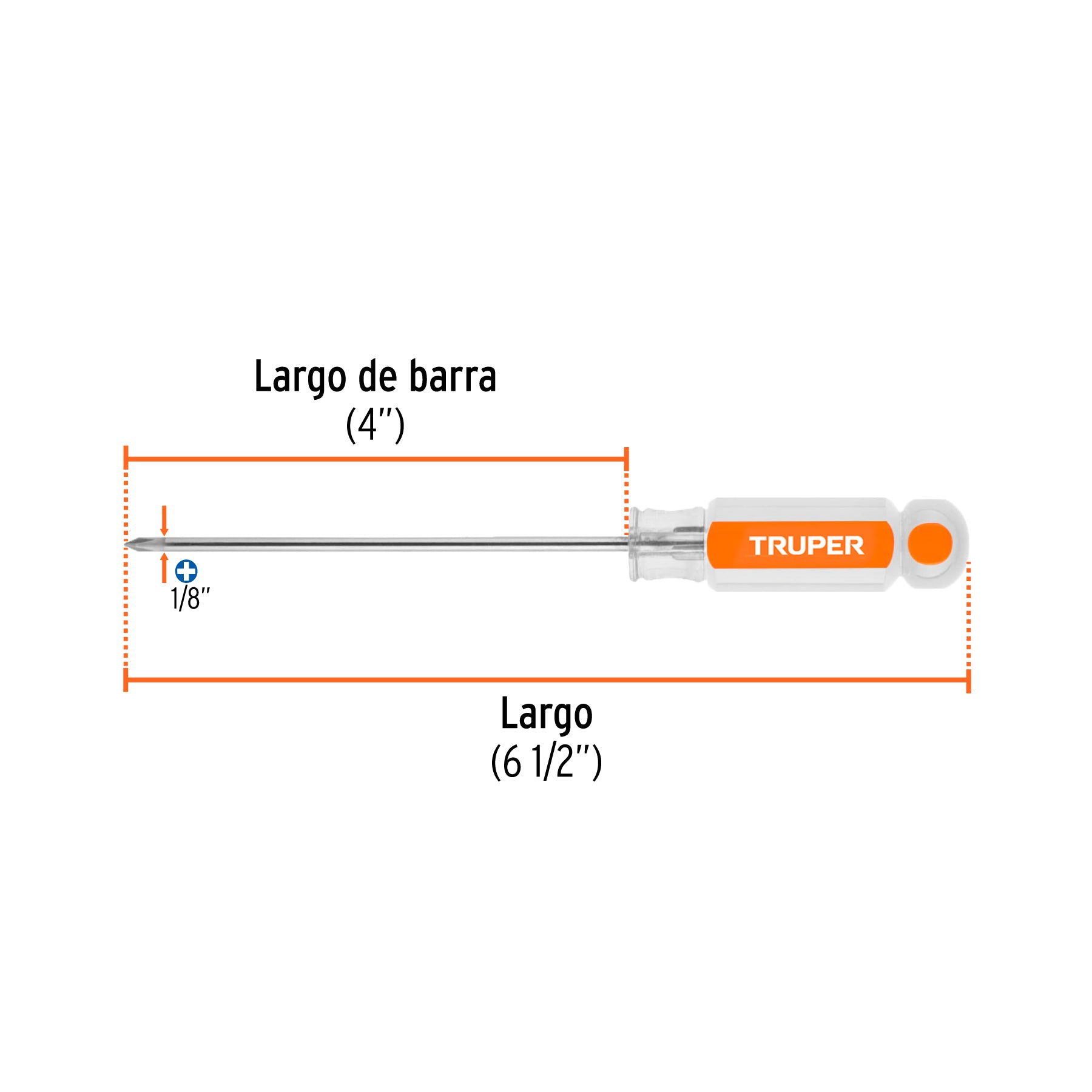 Desarmador de cruz 1/8" x 4" mango de acetato, TRUPER