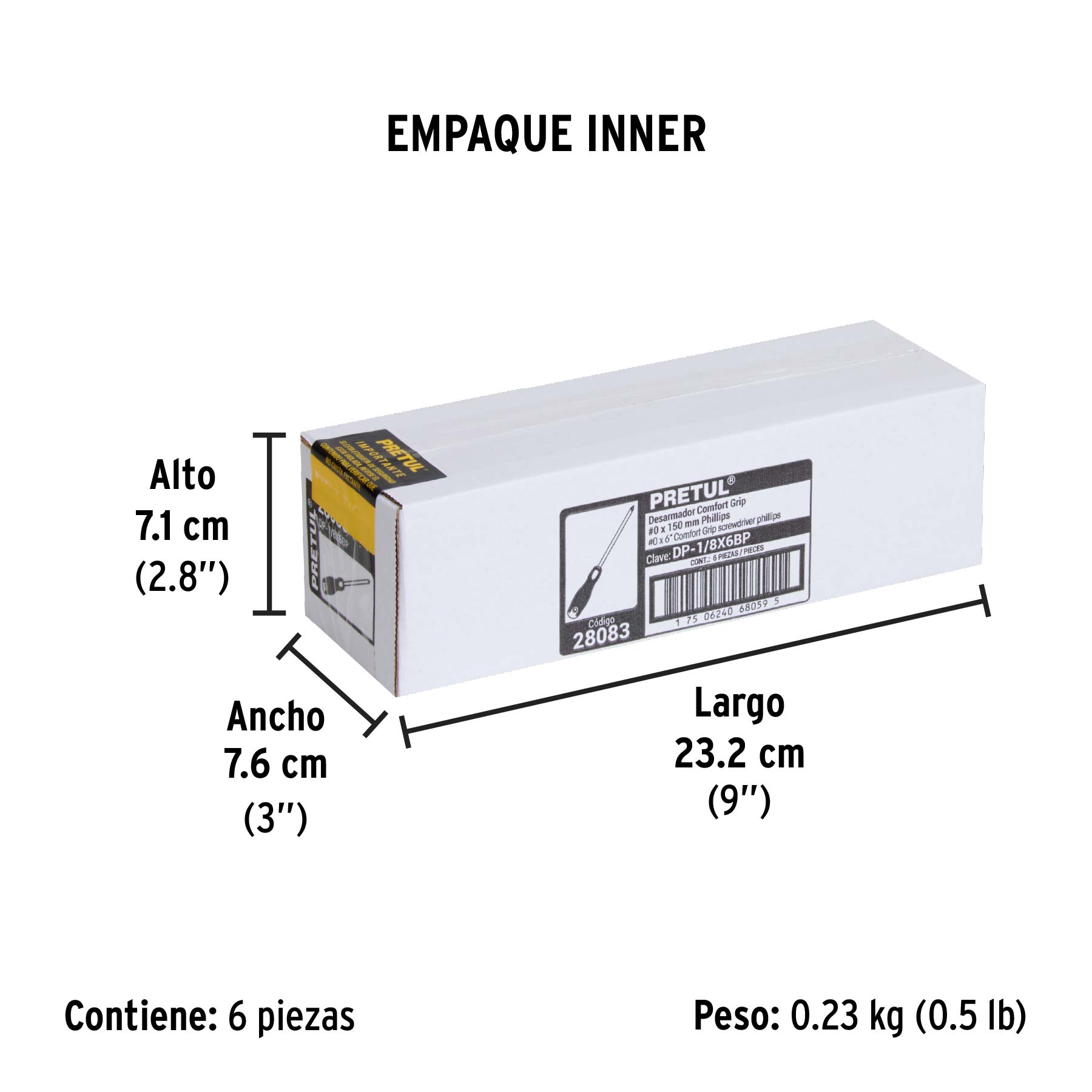 Desarmador de cruz 1/8" x 6" mango Comfort Grip, PRETUL - Empaque