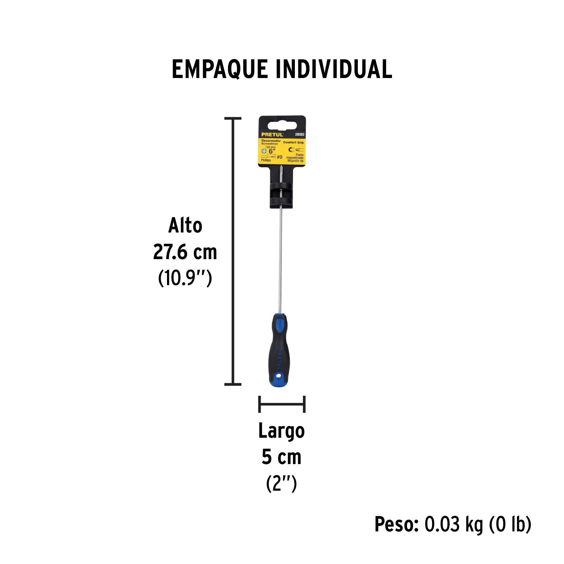 Desarmador de cruz 1/8" x 6" mango Comfort Grip, PRETUL - Empaque