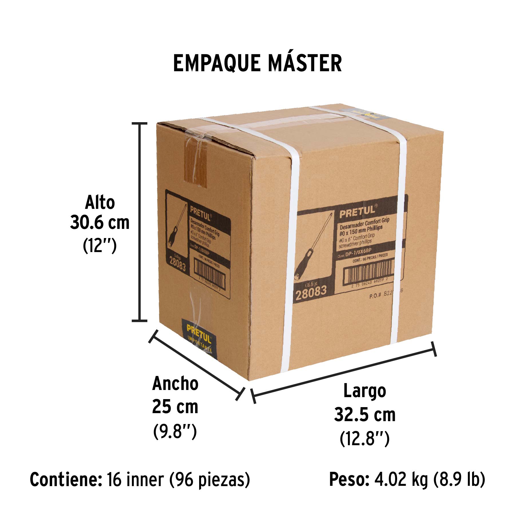 Desarmador de cruz 1/8" x 6" mango Comfort Grip, PRETUL - Empaque