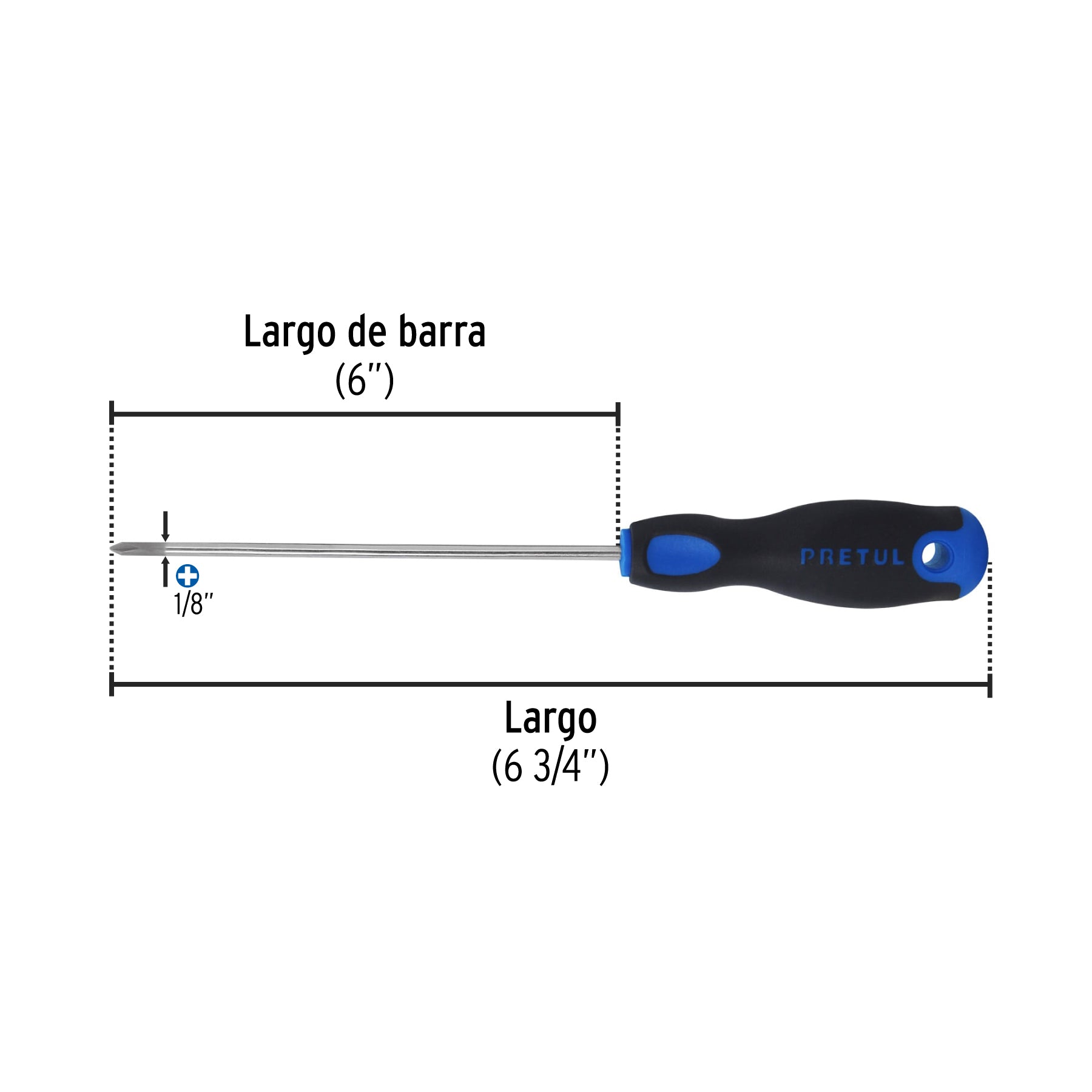 Desarmador de cruz 1/8" x 6" mango Comfort Grip, PRETUL