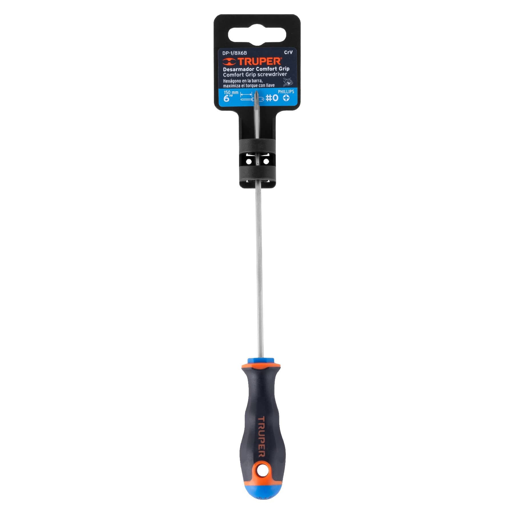 Desarmador de cruz 1/8" x 6" mango Comfort Grip, TRUPER