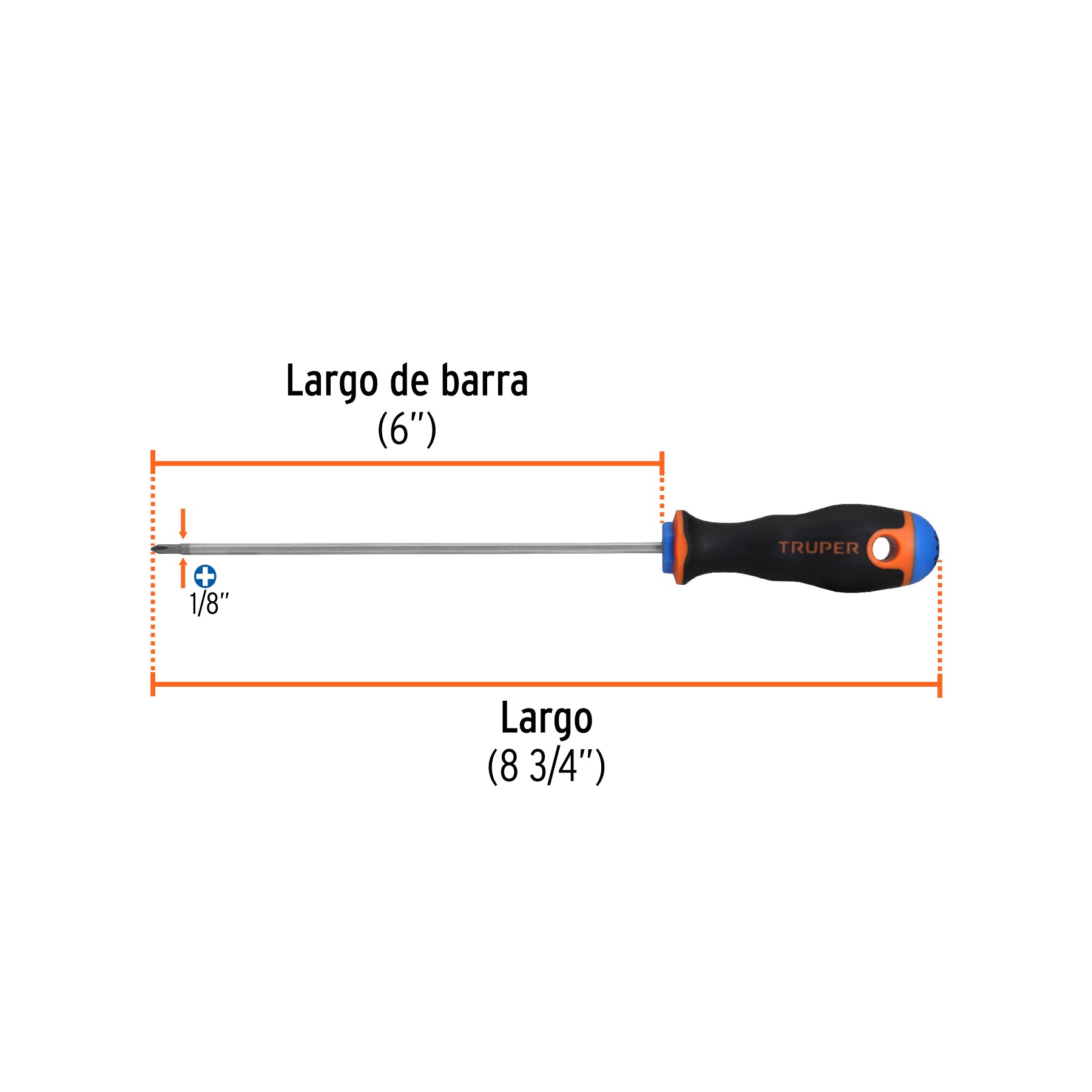 Desarmador de cruz 1/8" x 6" mango Comfort Grip, TRUPER