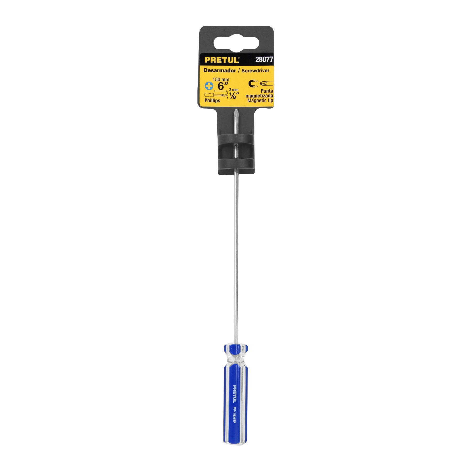 Desarmador de cruz 1/8" x 6" mango de PVC, PRETUL