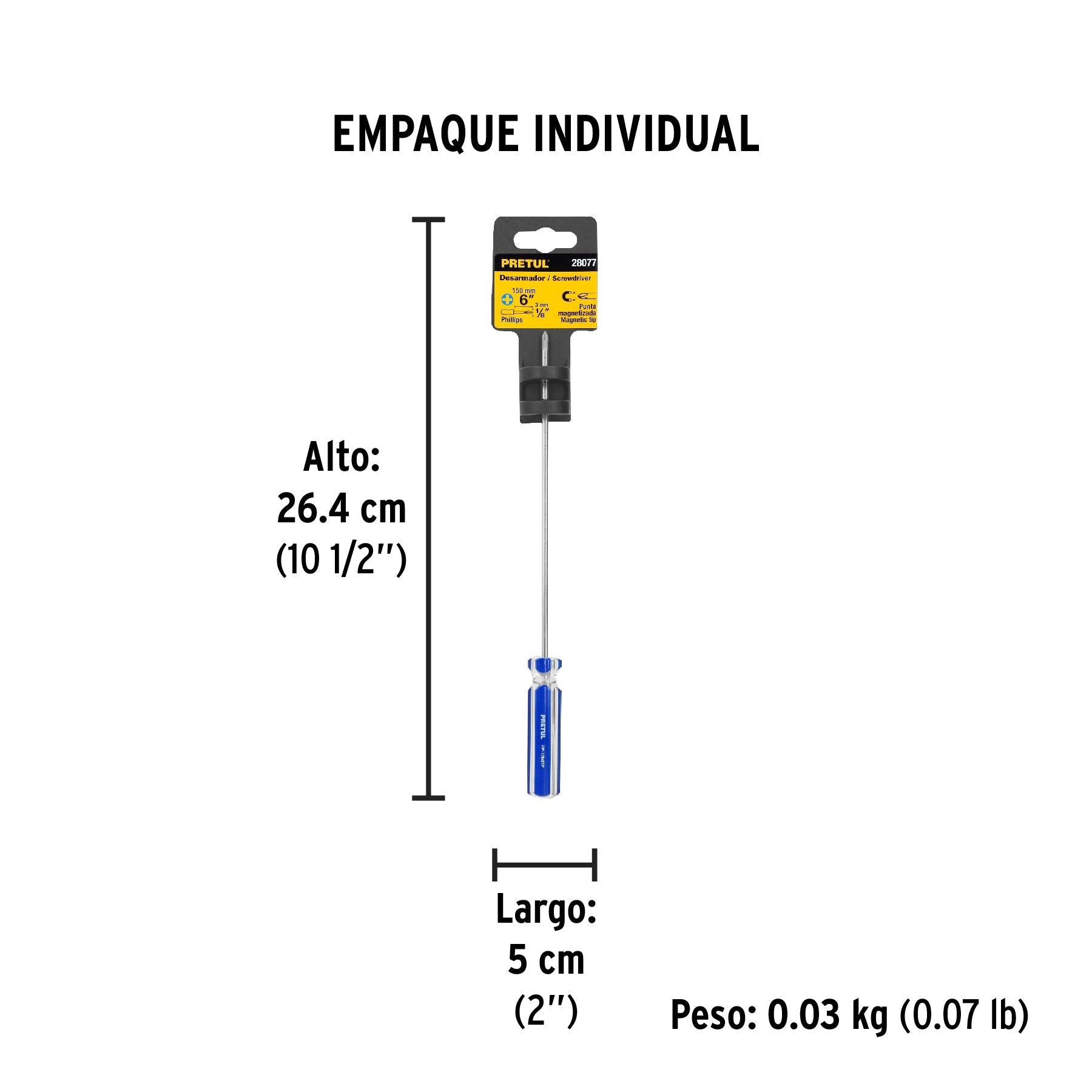Desarmador de cruz 1/8" x 6" mango de PVC, PRETUL - Empaque