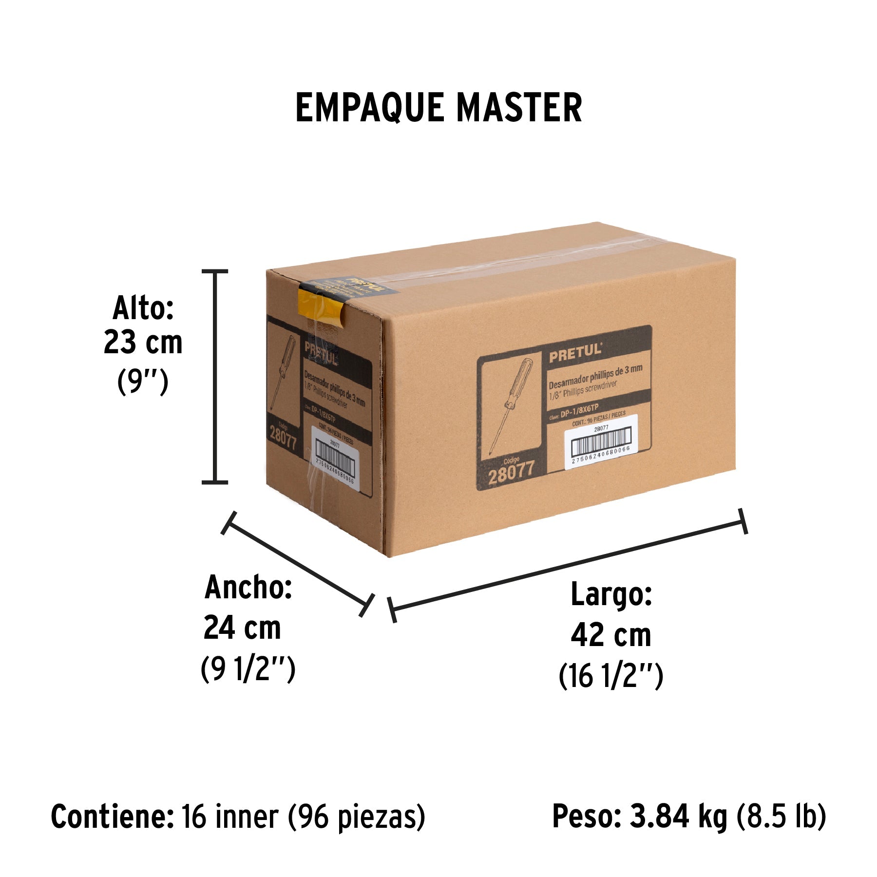 Desarmador de cruz 1/8" x 6" mango de PVC, PRETUL - Empaque