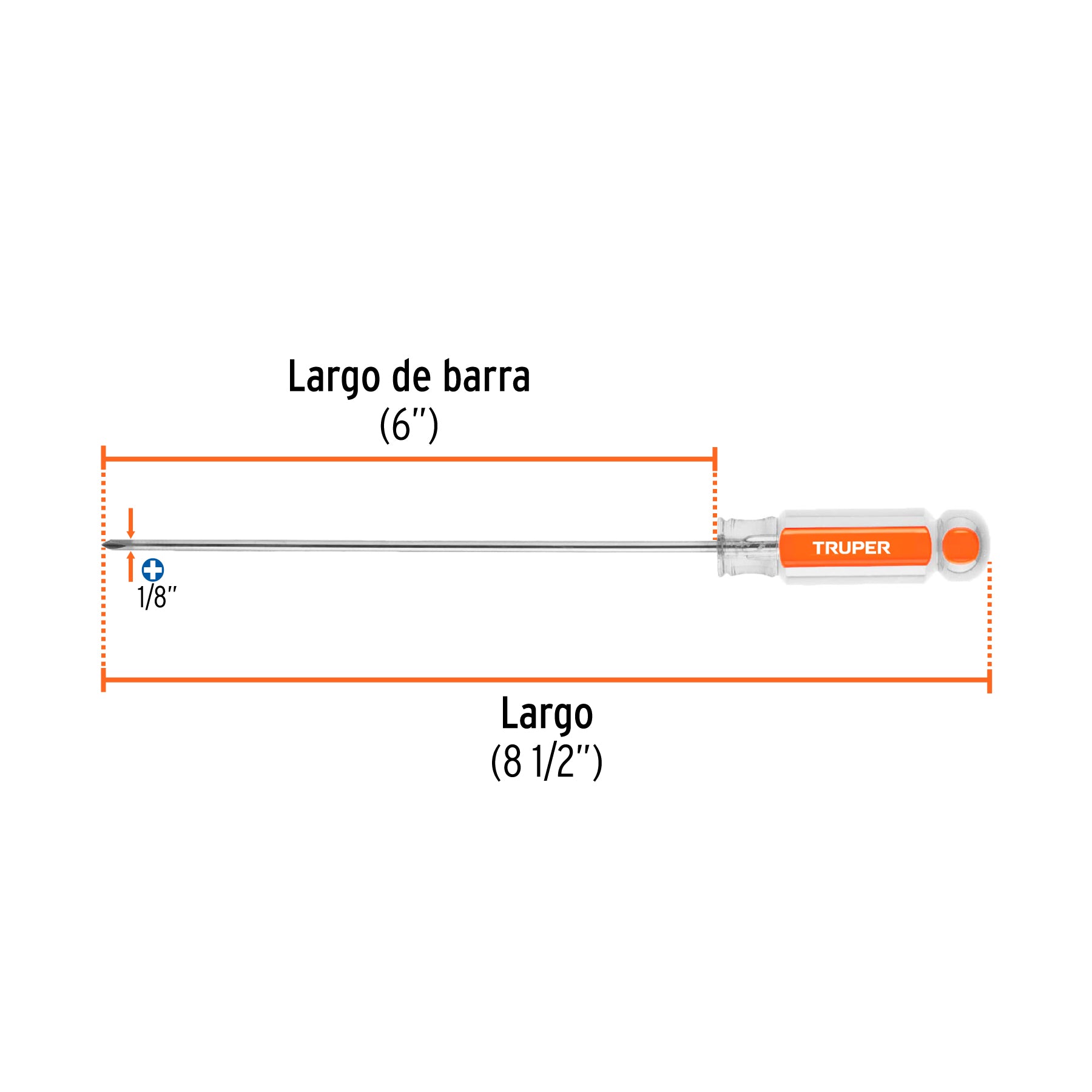 Desarmador de cruz 1/8" x 6" mango de acetato, TRUPER