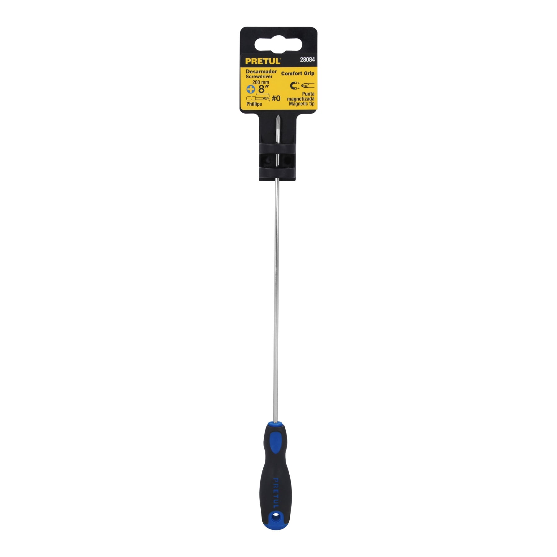 Desarmador de cruz 1/8" x 8" mango Comfort Grip, PRETUL