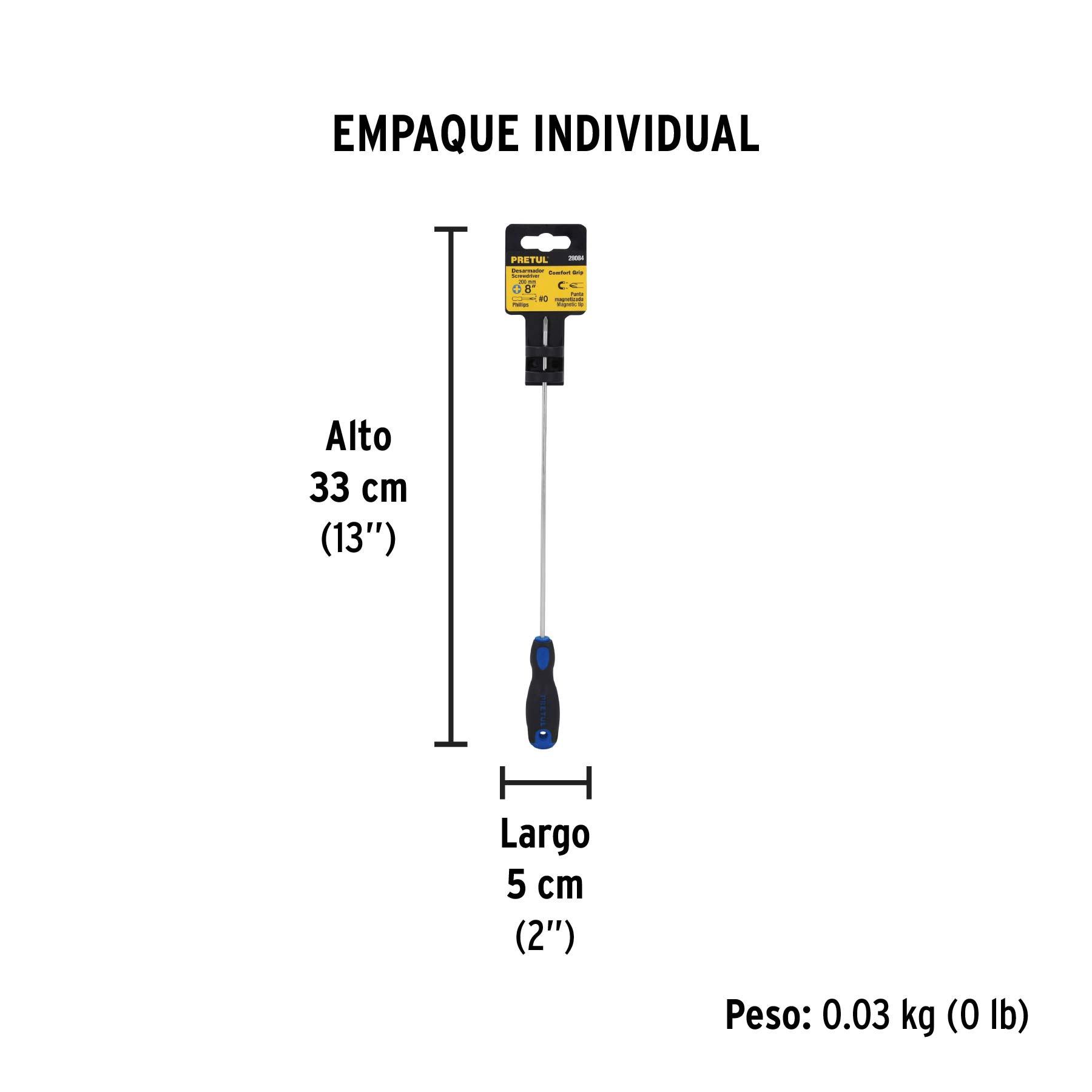 Desarmador de cruz 1/8" x 8" mango Comfort Grip, PRETUL - Empaque